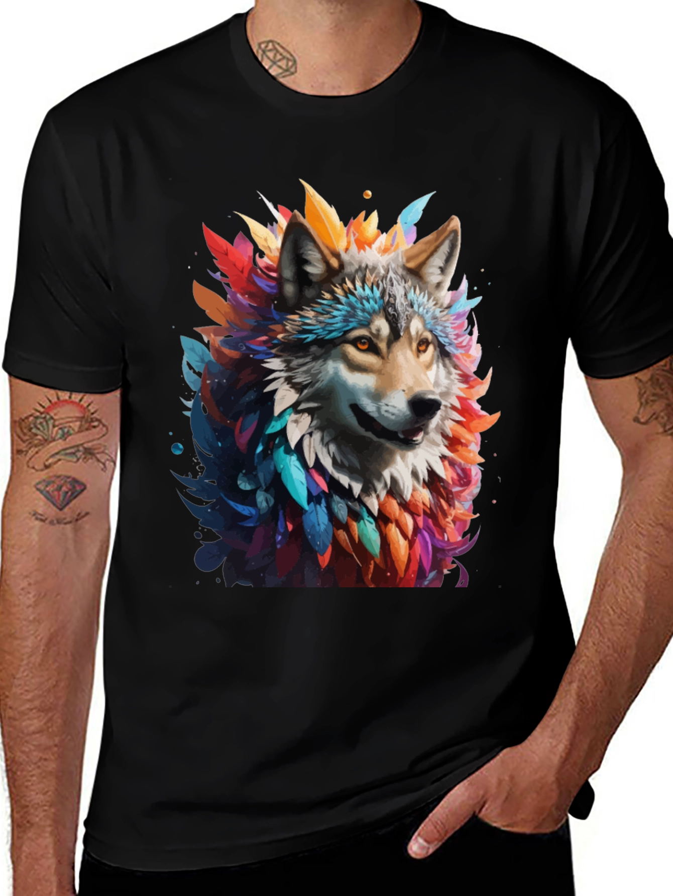 Variant 7 of Wolf Feather Art Black T-Shirt