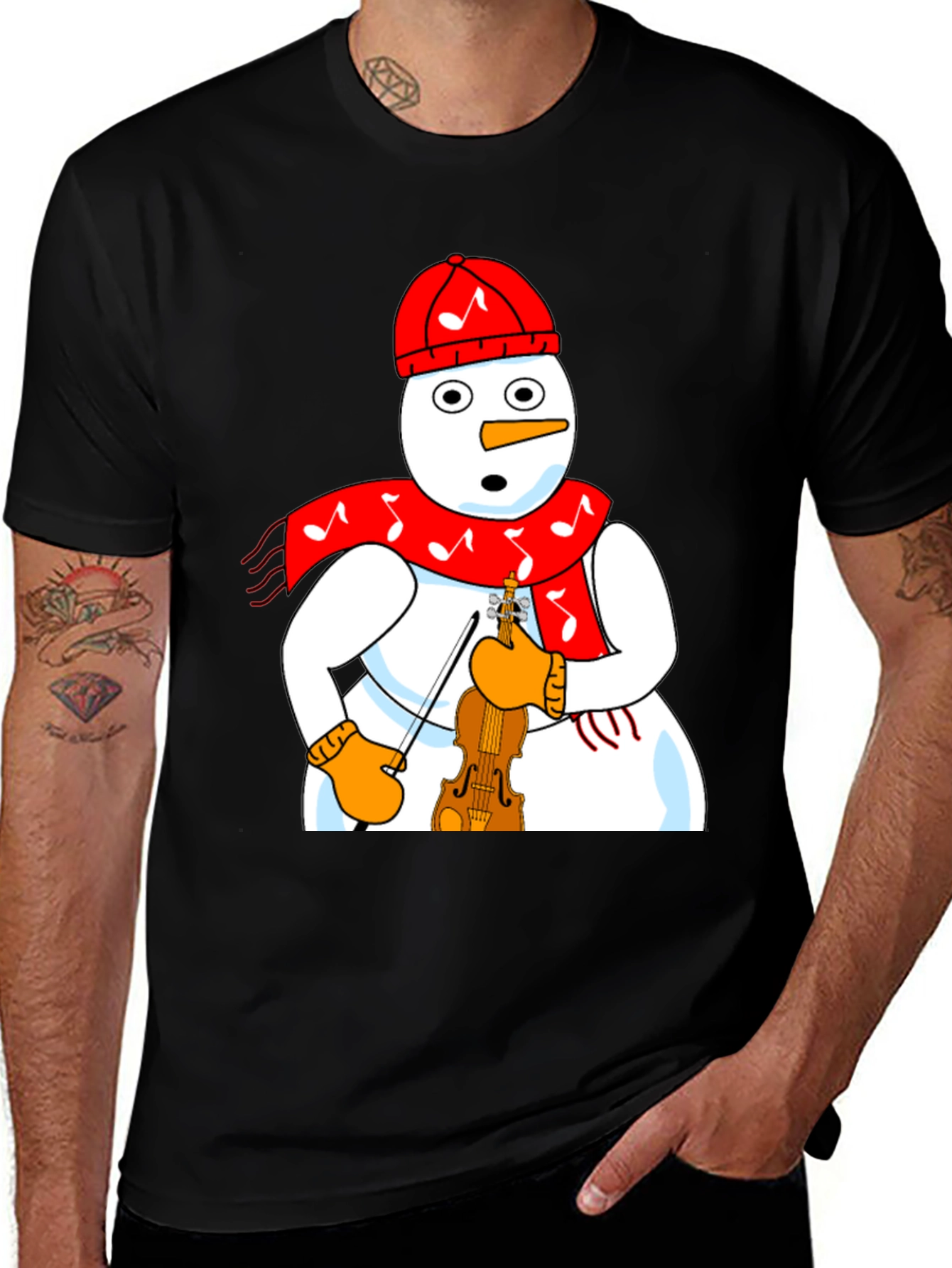 Variant 9 of Snowman Violinist Graphic Tee - Festive Holiday Apparel
