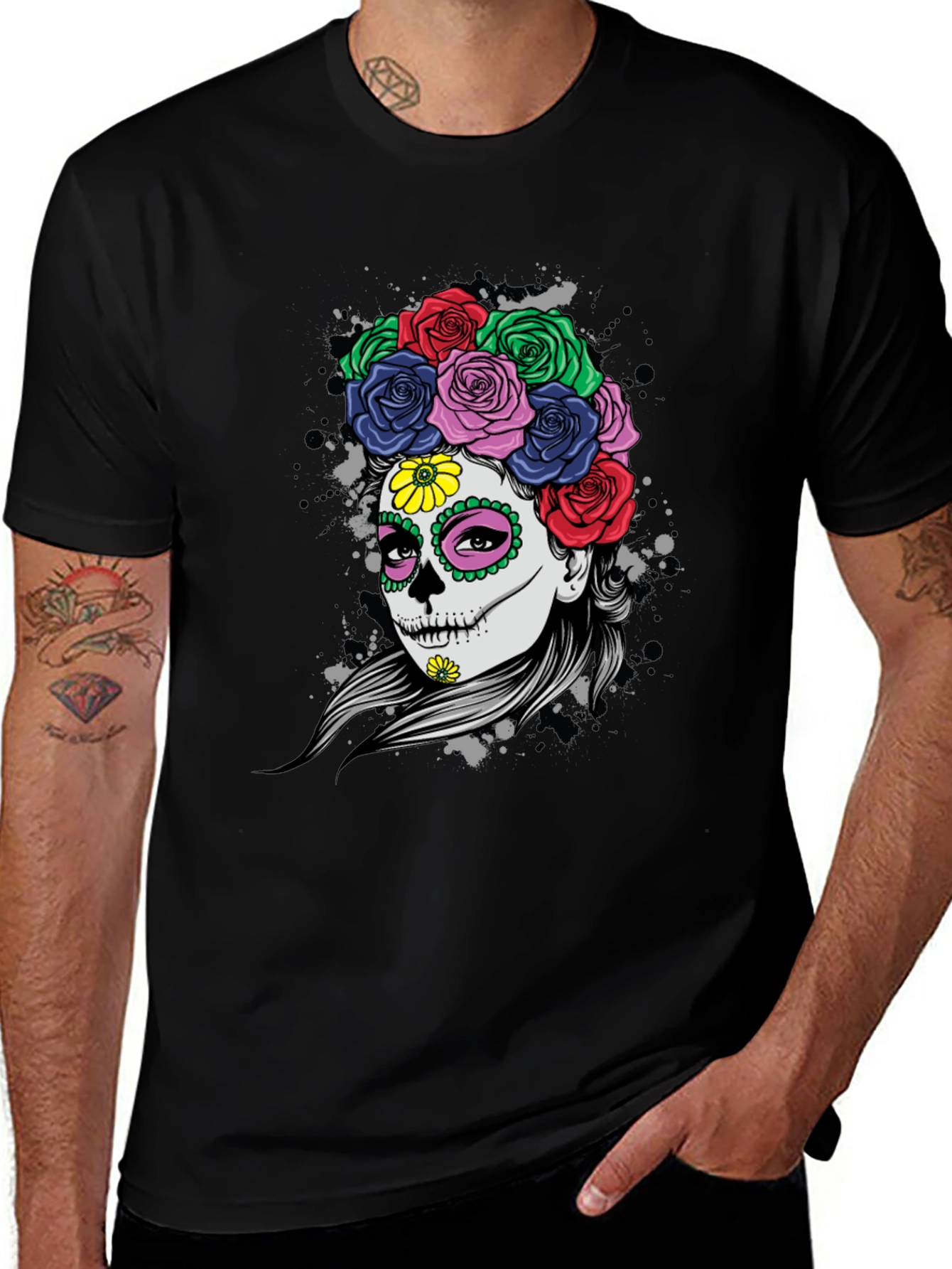 Variant 22 of Sugar Skull Floral T-Shirt