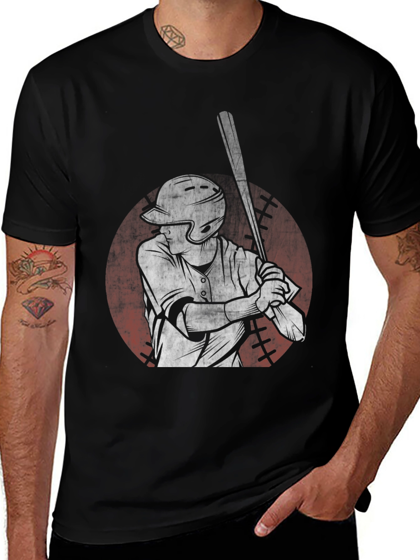 Variant 12 of Baseball Player Graphic T-Shirt - Black Cotton Tee