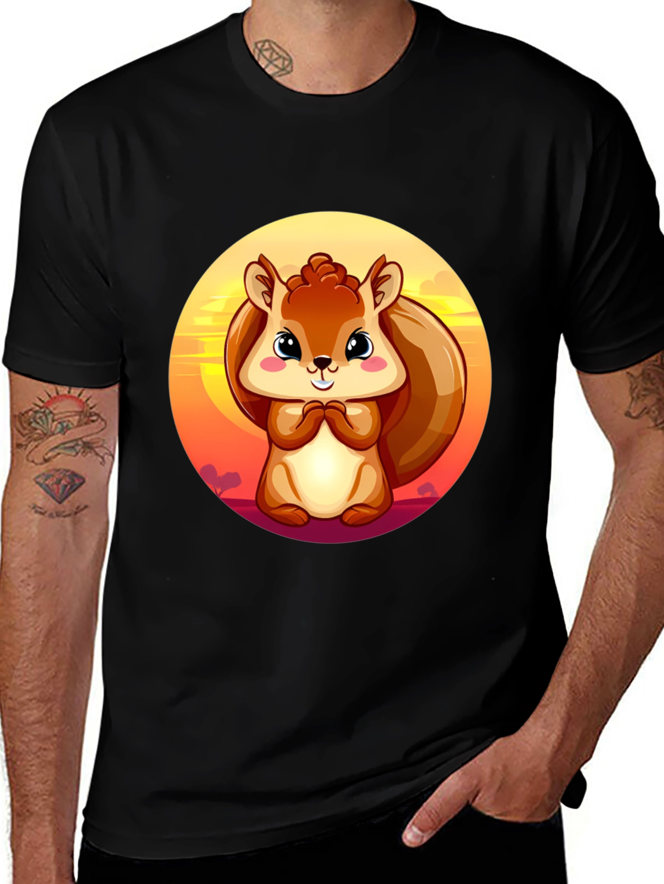 Variant 24 of Squirrel Graphic Black T-Shirt