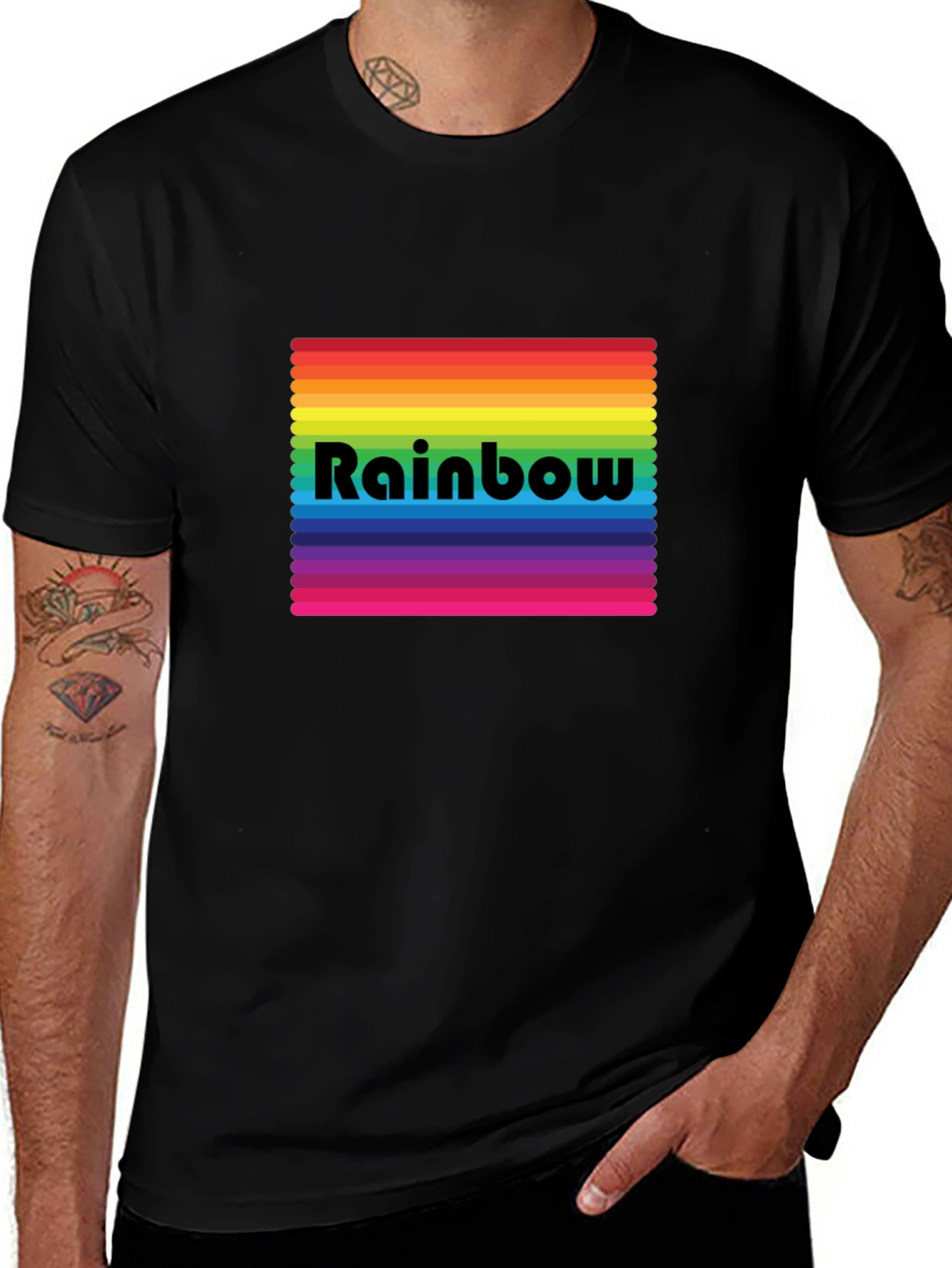 Variant 12 of Rainbow Stripe Graphic Tee - Black Cotton Blend