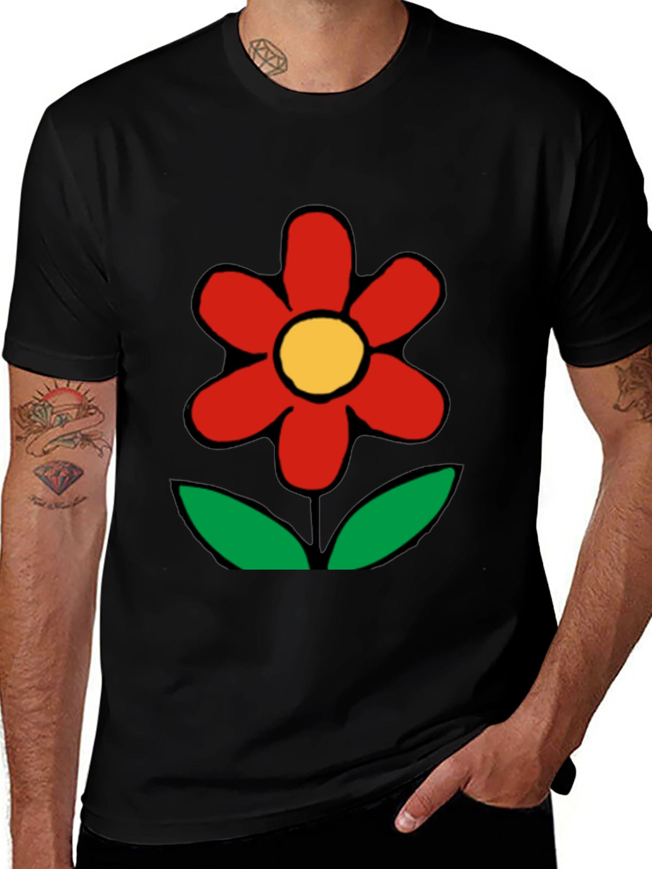 Variant 30 of Bold Flower Graphic Tee - Black Cotton Casual Wear