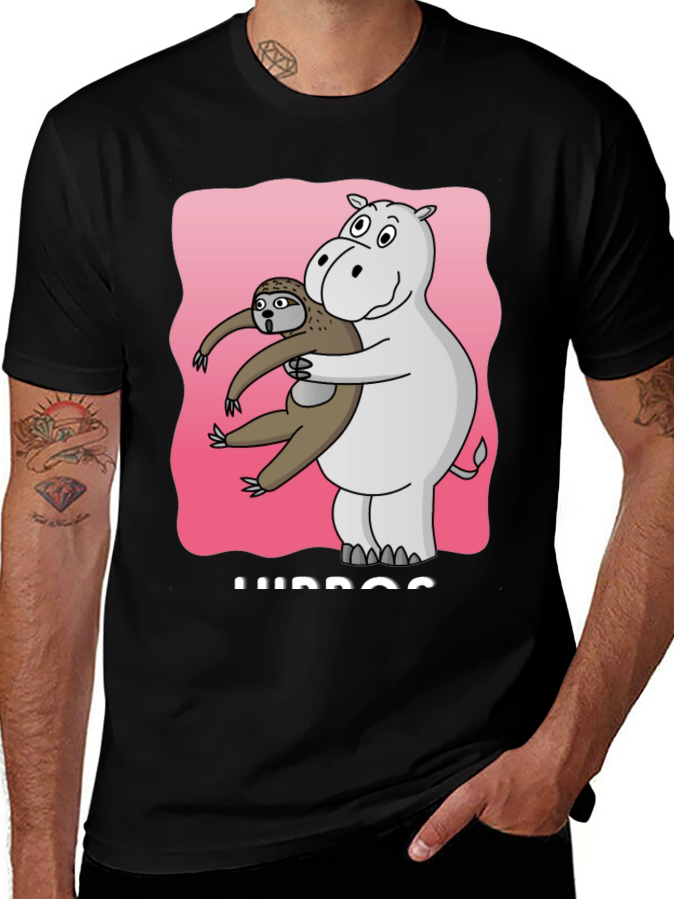Variant 6 of Hippo and Sloth Cartoon Graphic T-Shirt