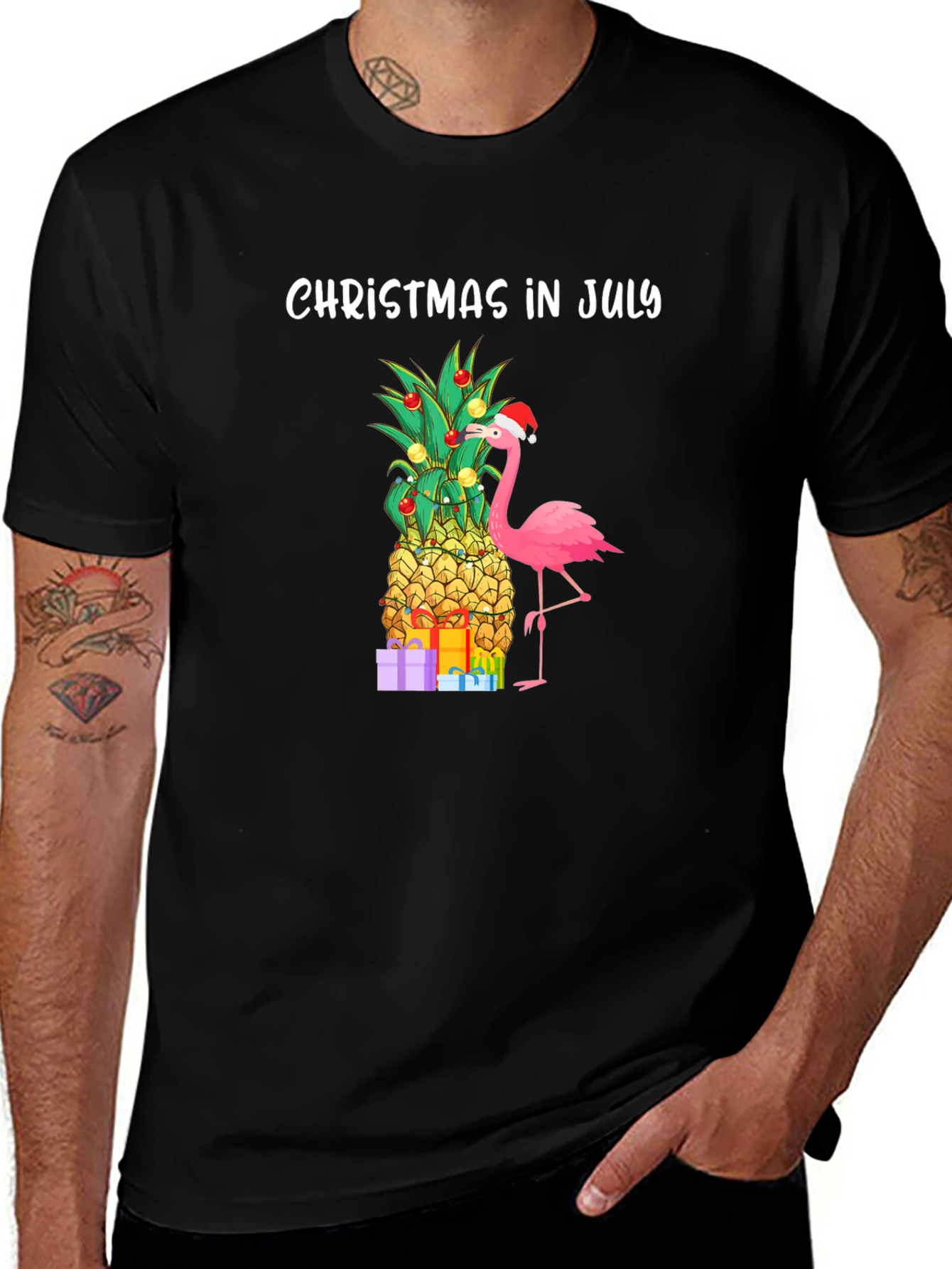 Christmas in July T-Shirt with Pineapple & Flamingo