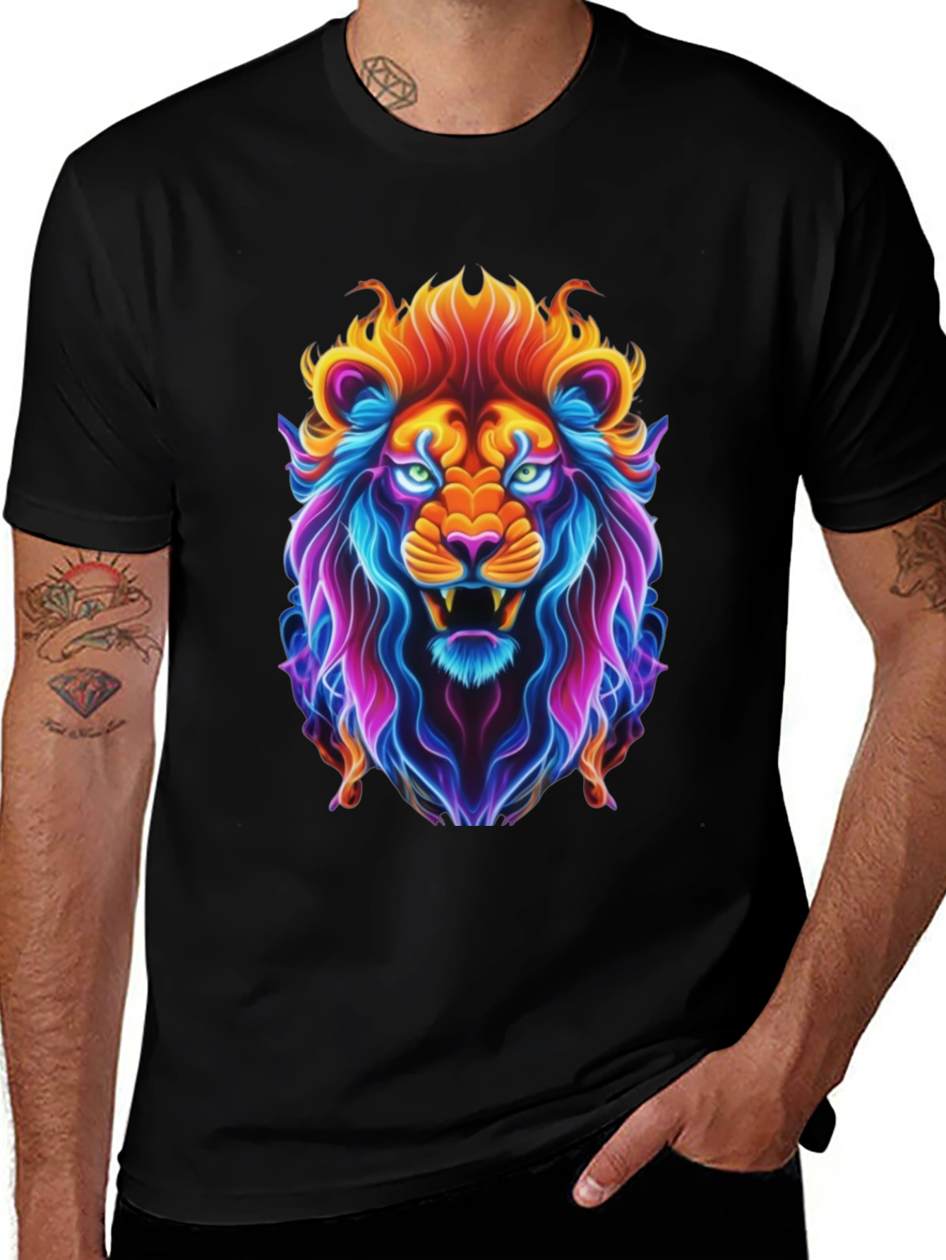 Variant 5 of Neon Lion Graphic Tee - Bold Animal Print