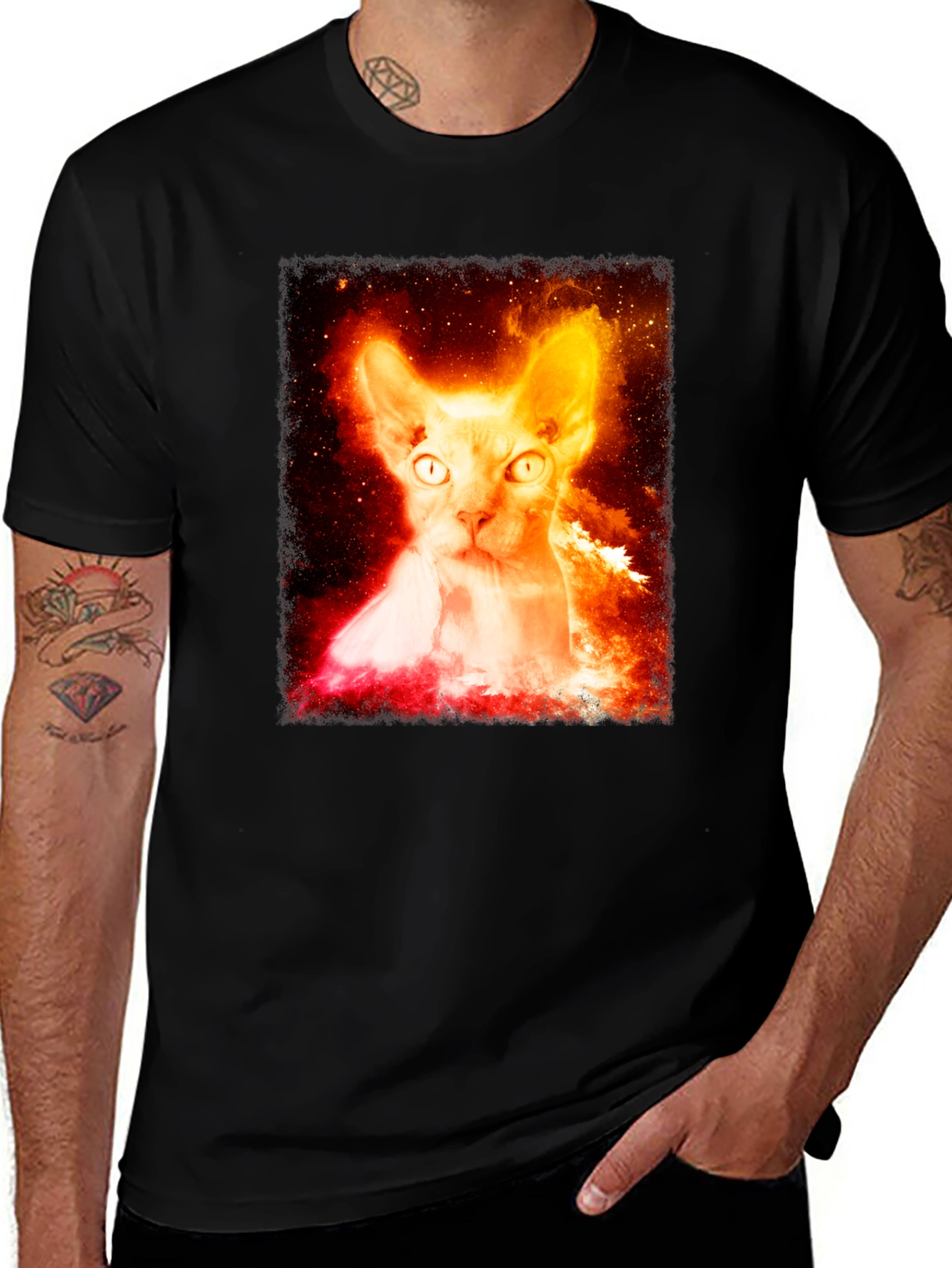 Variant 21 of Sphynx Cat Galaxy Graphic Black T-Shirt