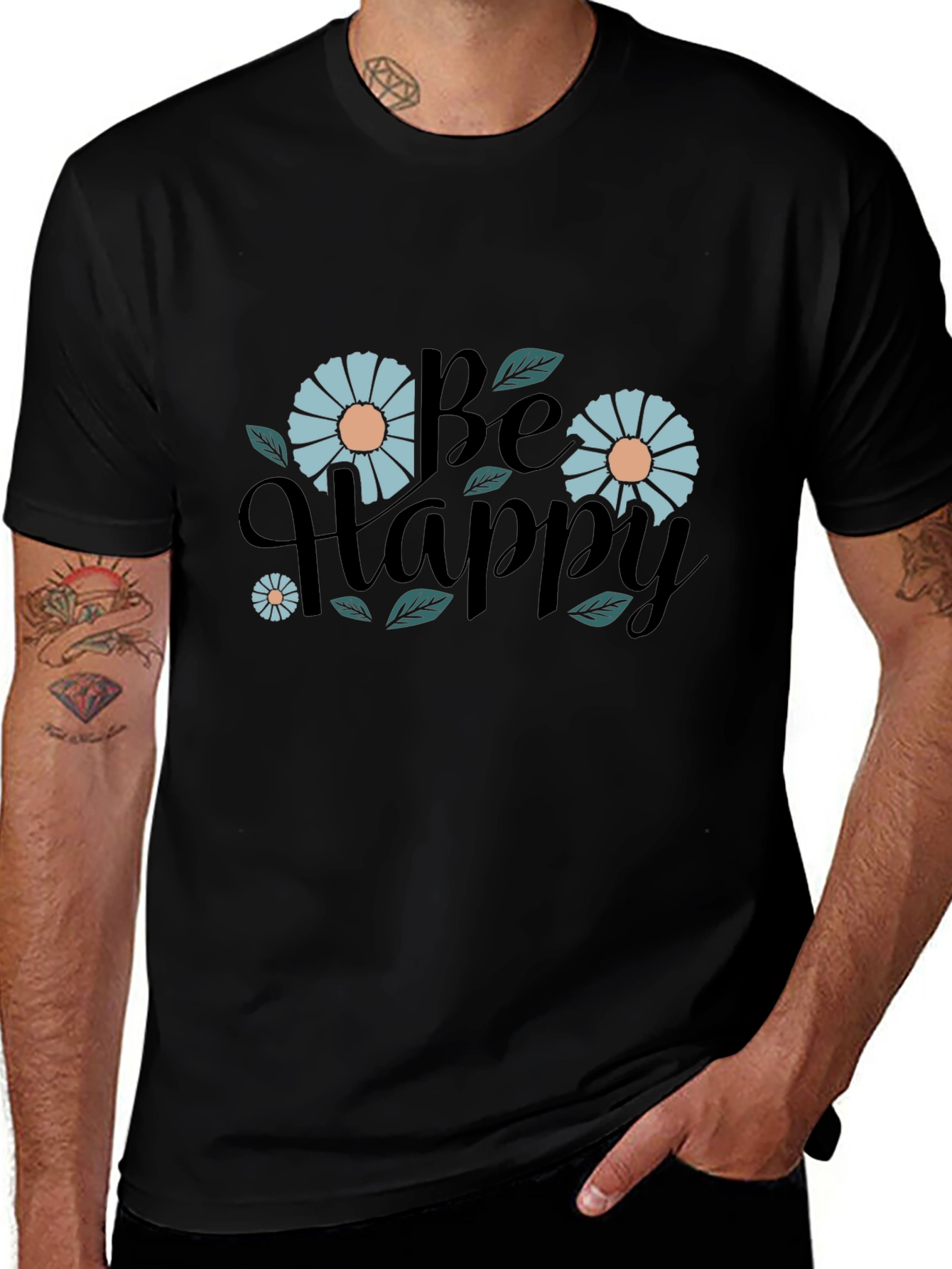 Variant 9 of Be Happy Graphic Print Black T-Shirt