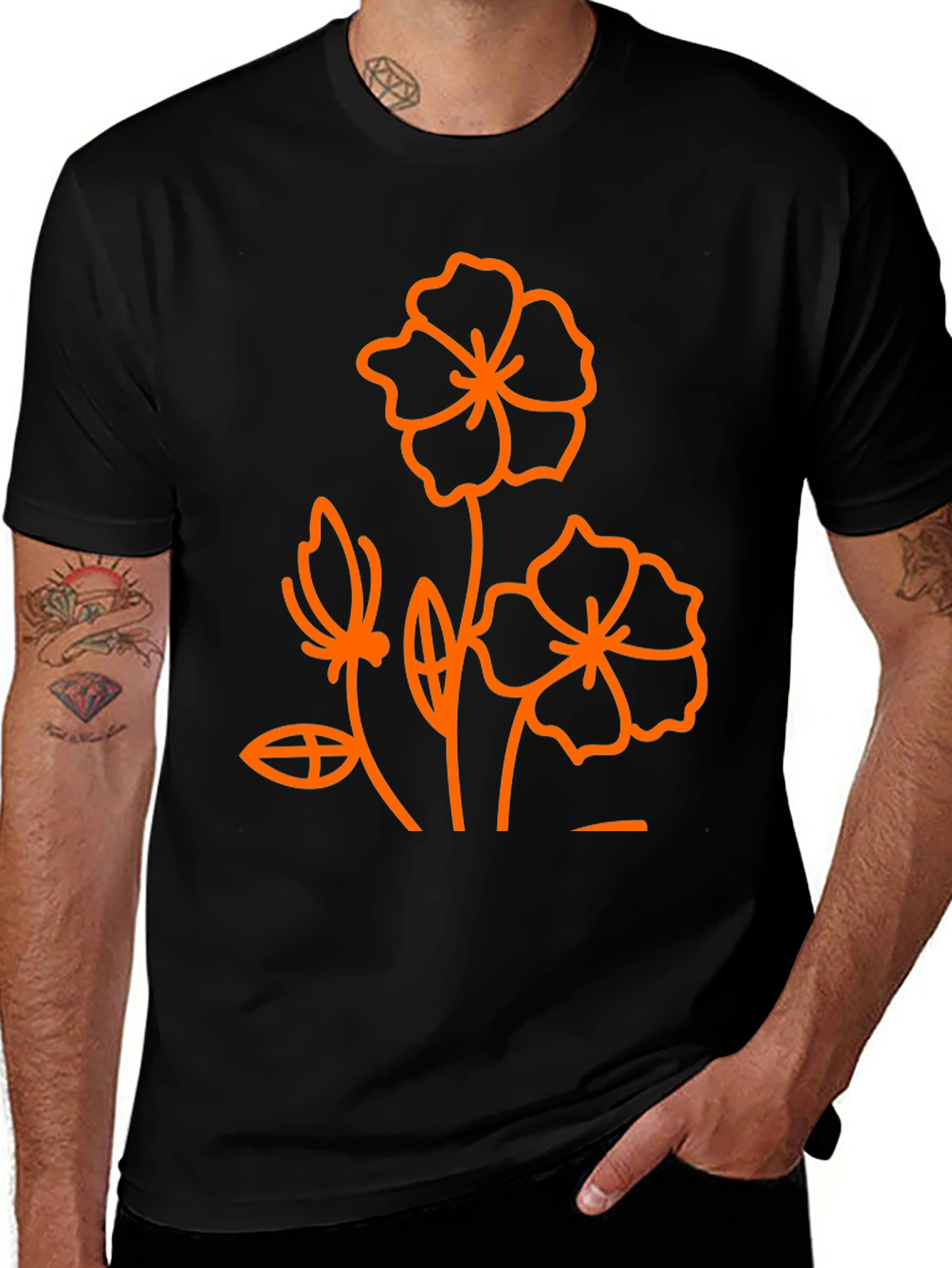 Variant 7 of Floral Print Black T-Shirt - Modern Style