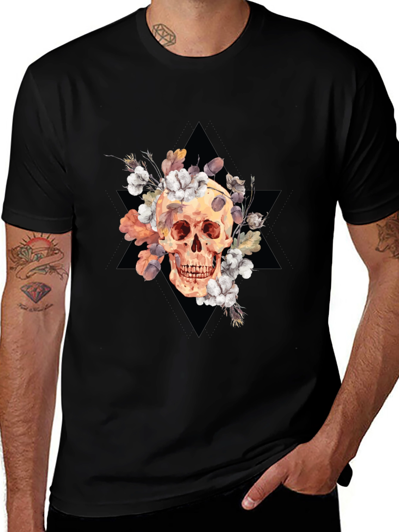 Variant 24 of Floral Skull Graphic Tee - Edgy Style