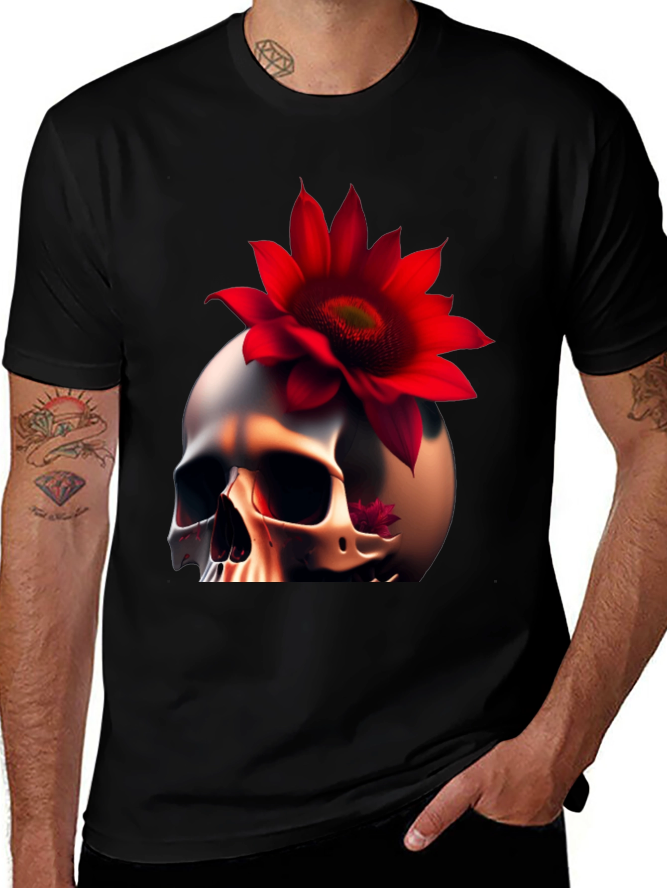 Variant 2 of Skull & Red Flower Graphic T-Shirt