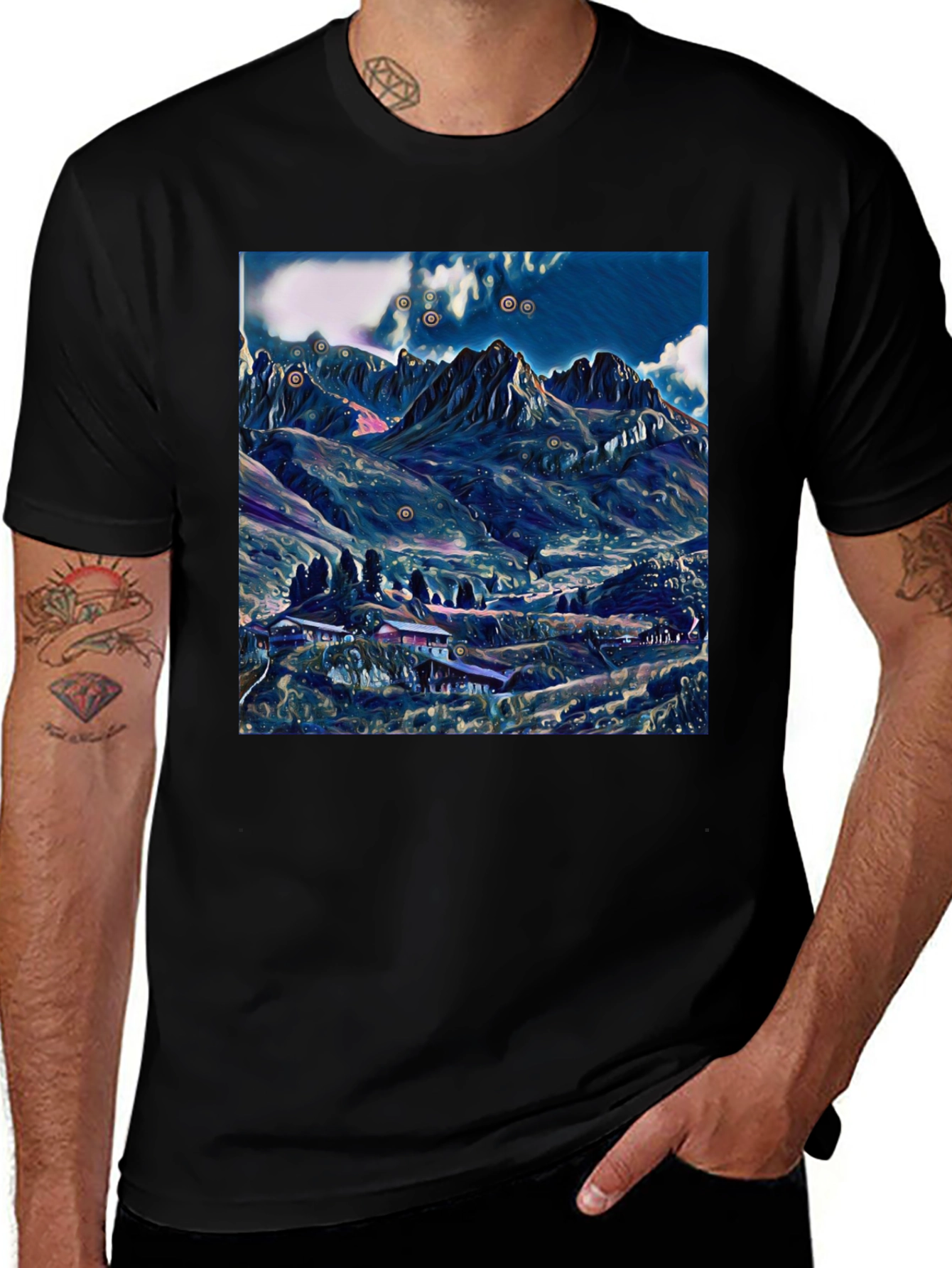 Variant 22 of Mountain Landscape Graphic Tee - Black