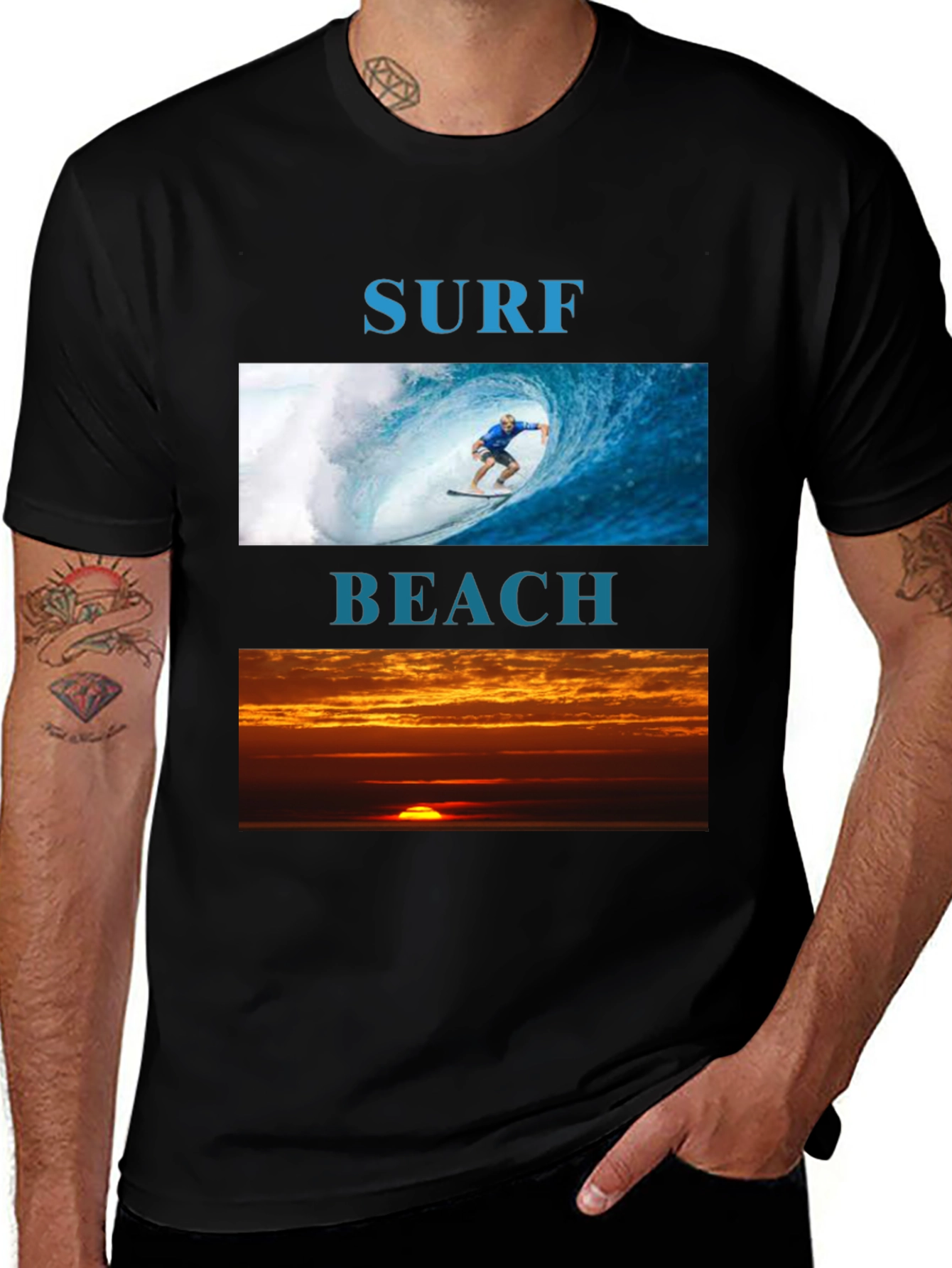 Variant 7 of Surf Beach Graphic T-Shirt, Black Cotton Tee