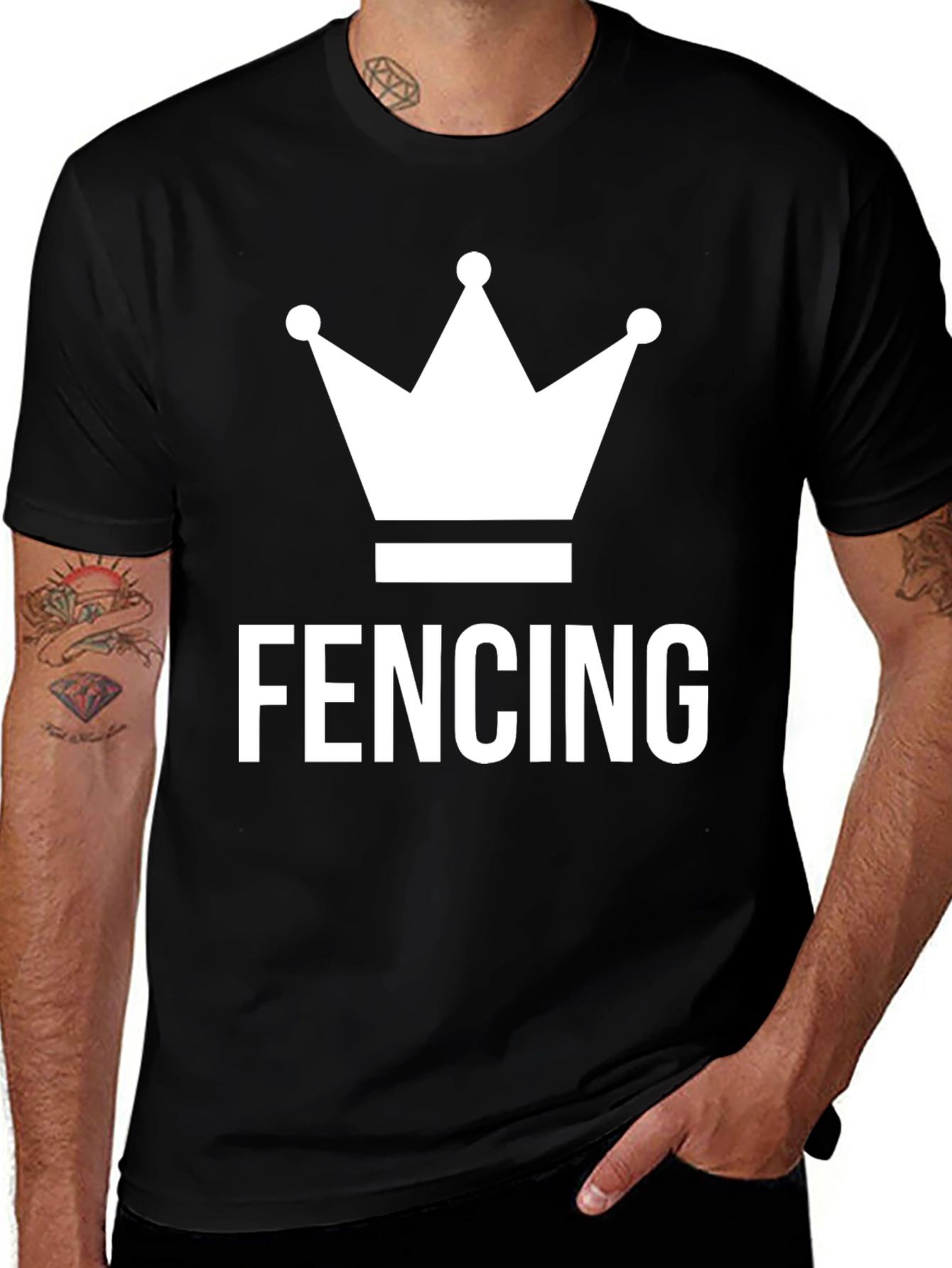 Variant 27 of Fencing Crown Graphic Tee - Black Cotton T-Shirt