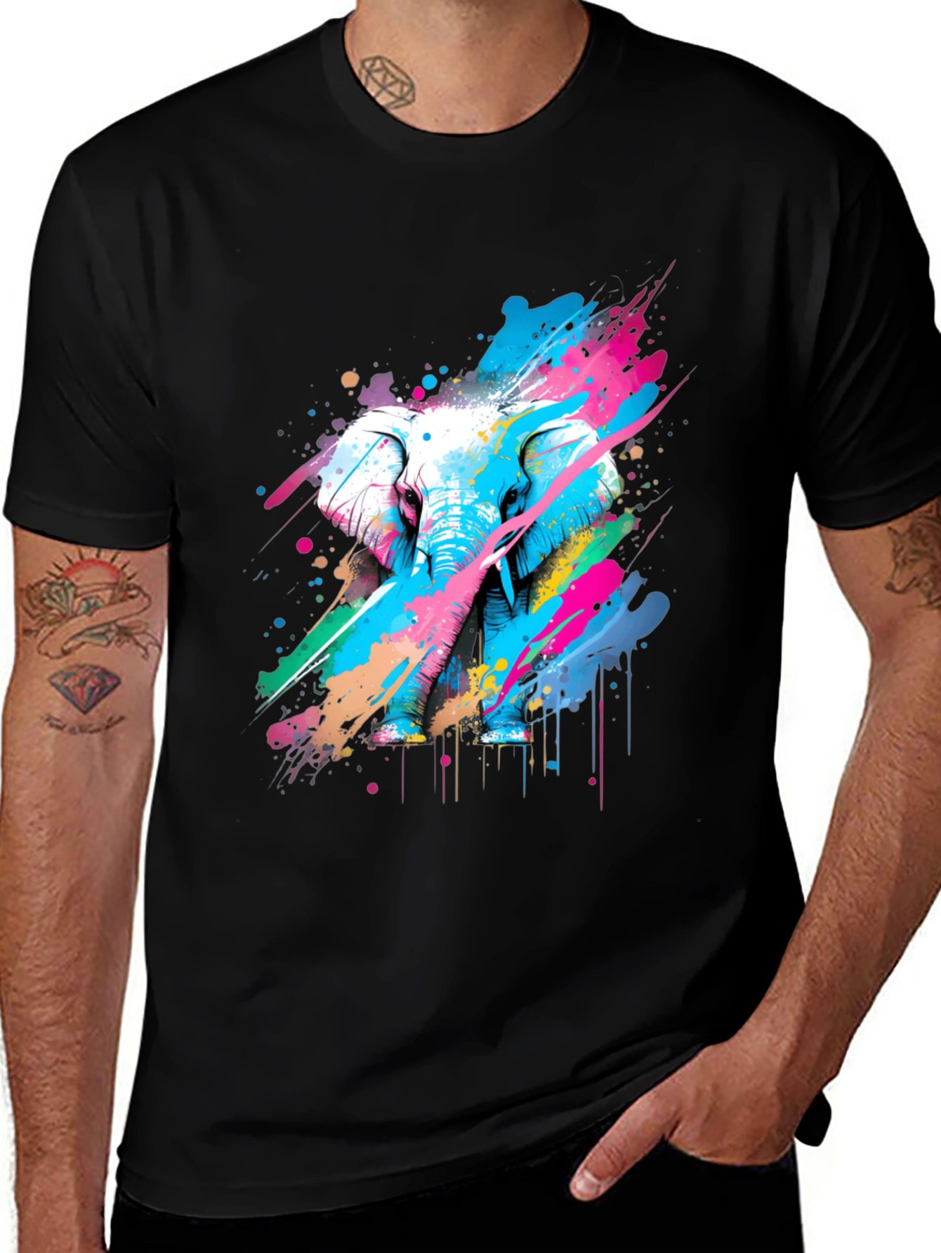 Variant 14 of Colorful Elephant Graphic Black T-Shirt