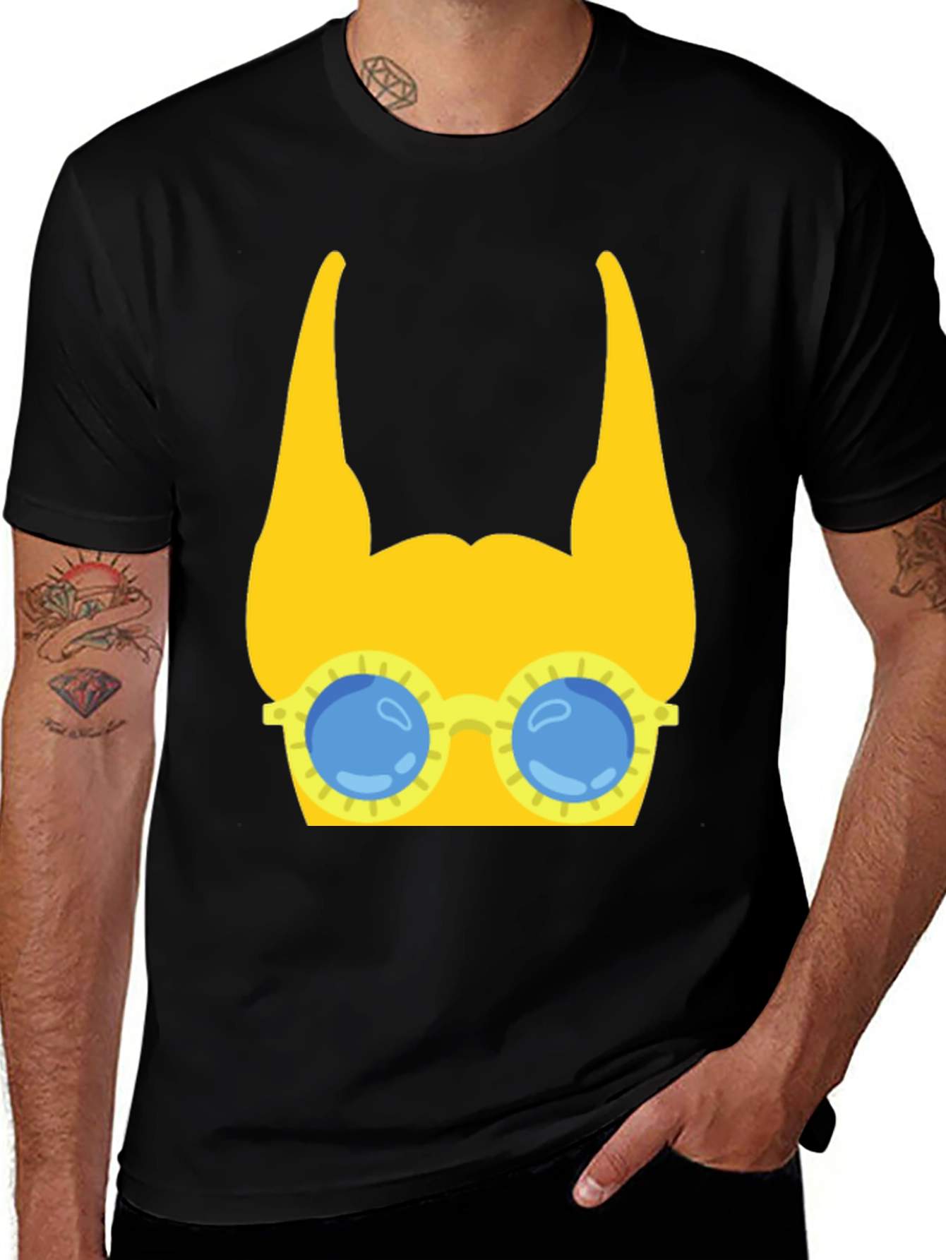 Variant 8 of Fun Yellow Cartoon Character Graphic Black T-Shirt