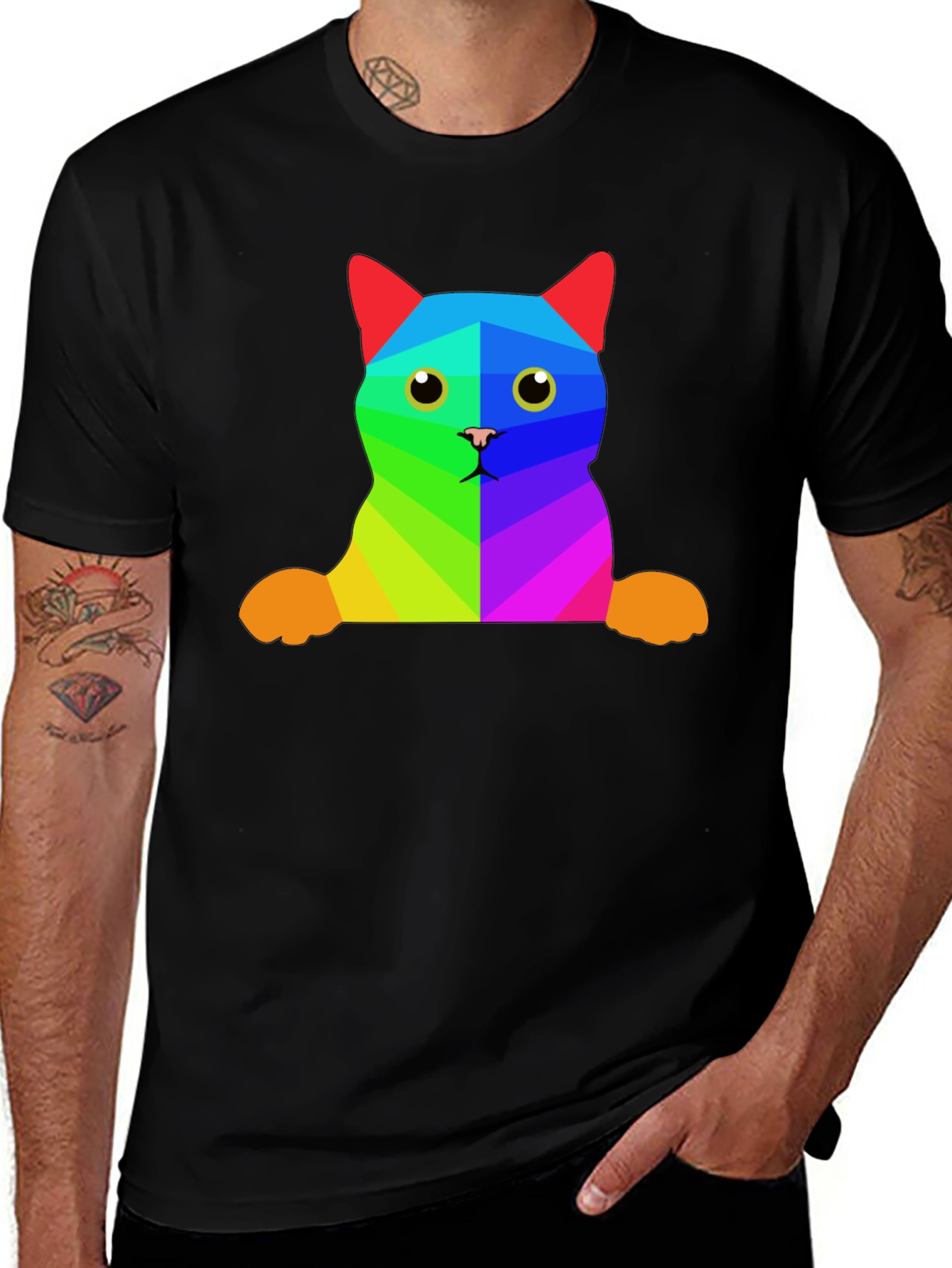 Variant 16 of Rainbow Geometric Cat T-Shirt - Unique Graphic Tee