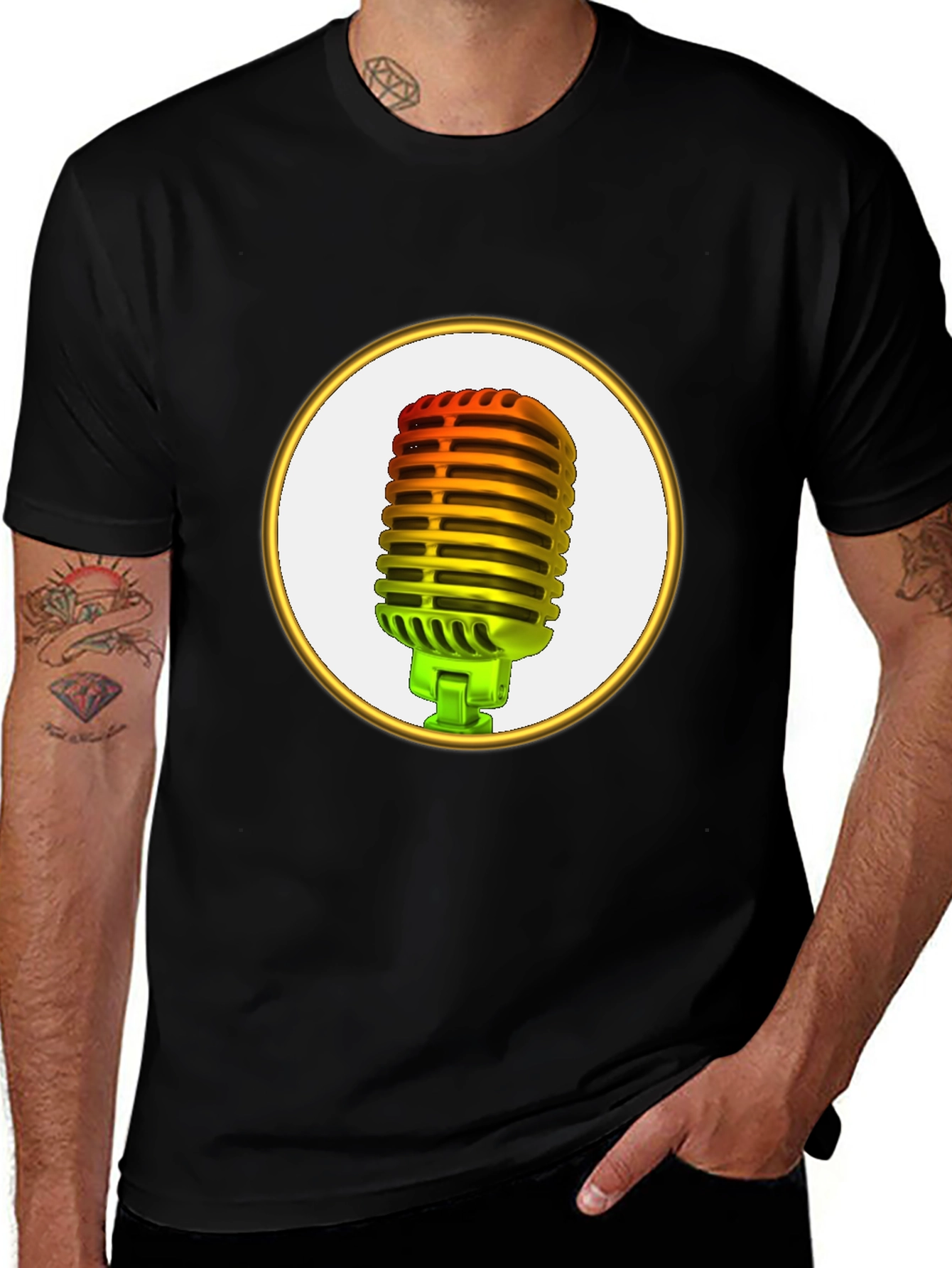 Variant 10 of Retro Microphone Graphic Tee - Black
