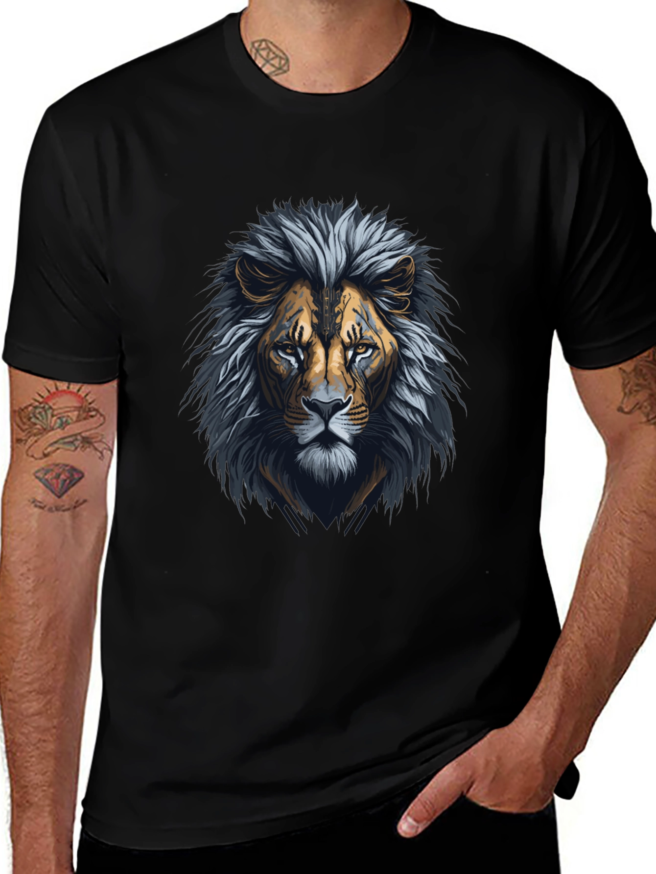 Variant 9 of Lion Graphic Black T-Shirt - Bold Animal Design