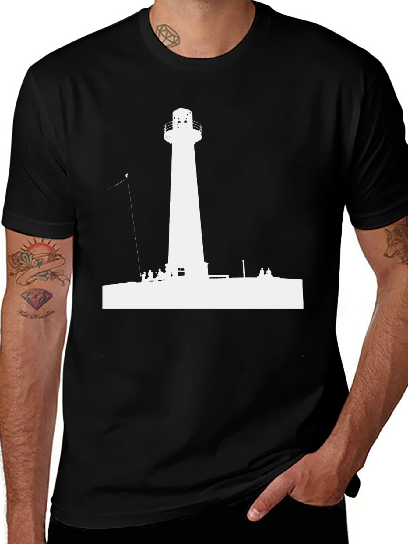 Lighthouse Graphic Tee - Black Cotton Casual Shirt