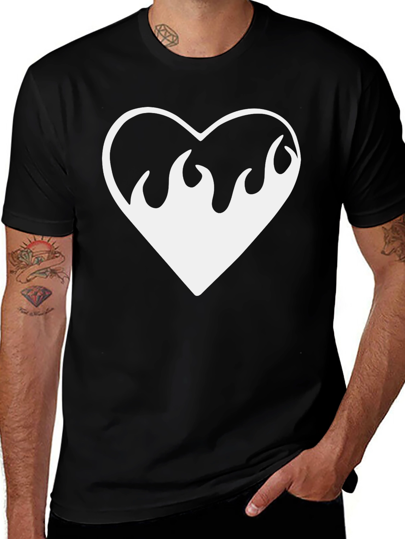 Variant 9 of Flaming Heart Graphic Tee - Black Cotton Shirt