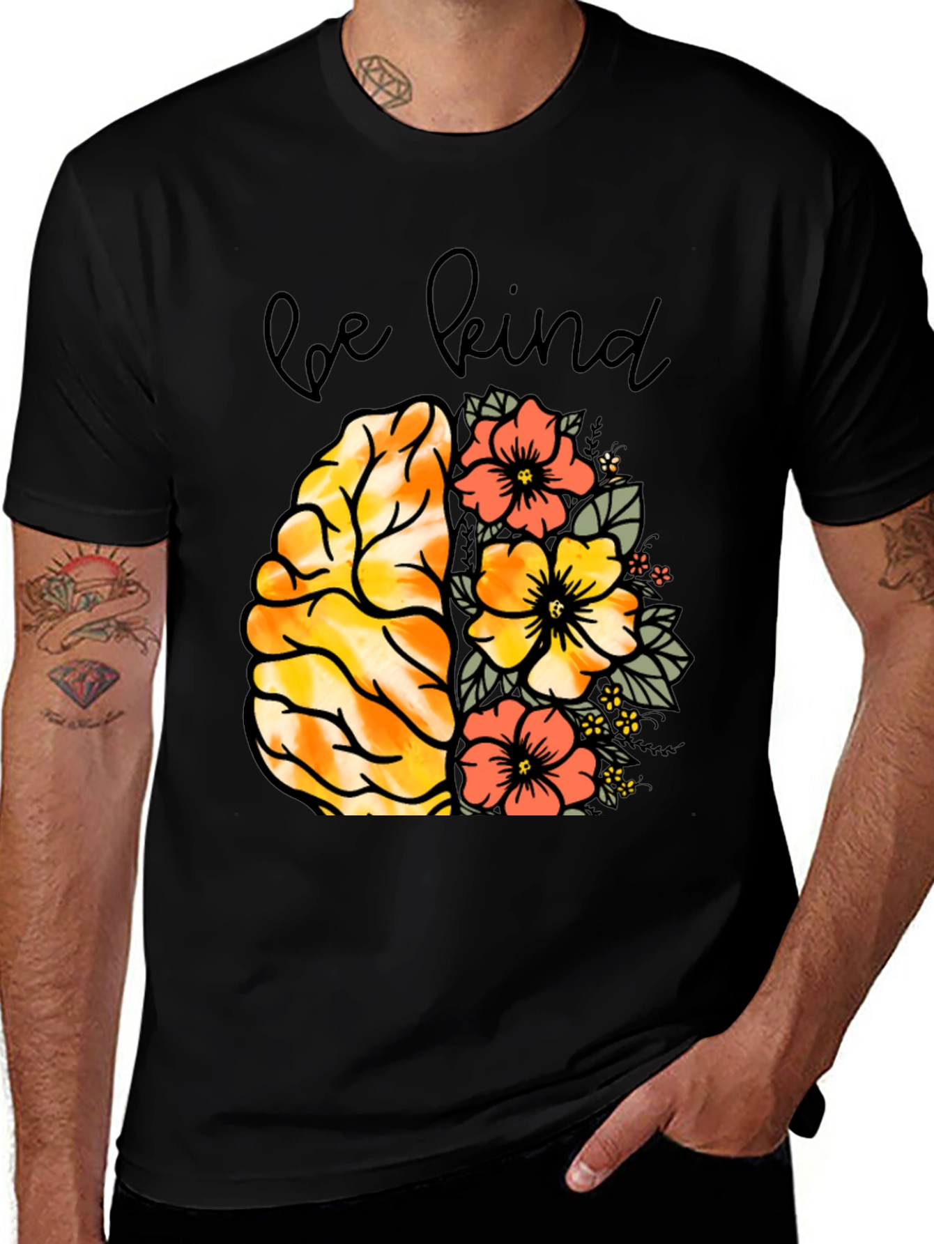Variant 9 of Be Kind Brain & Flowers Graphic Tee