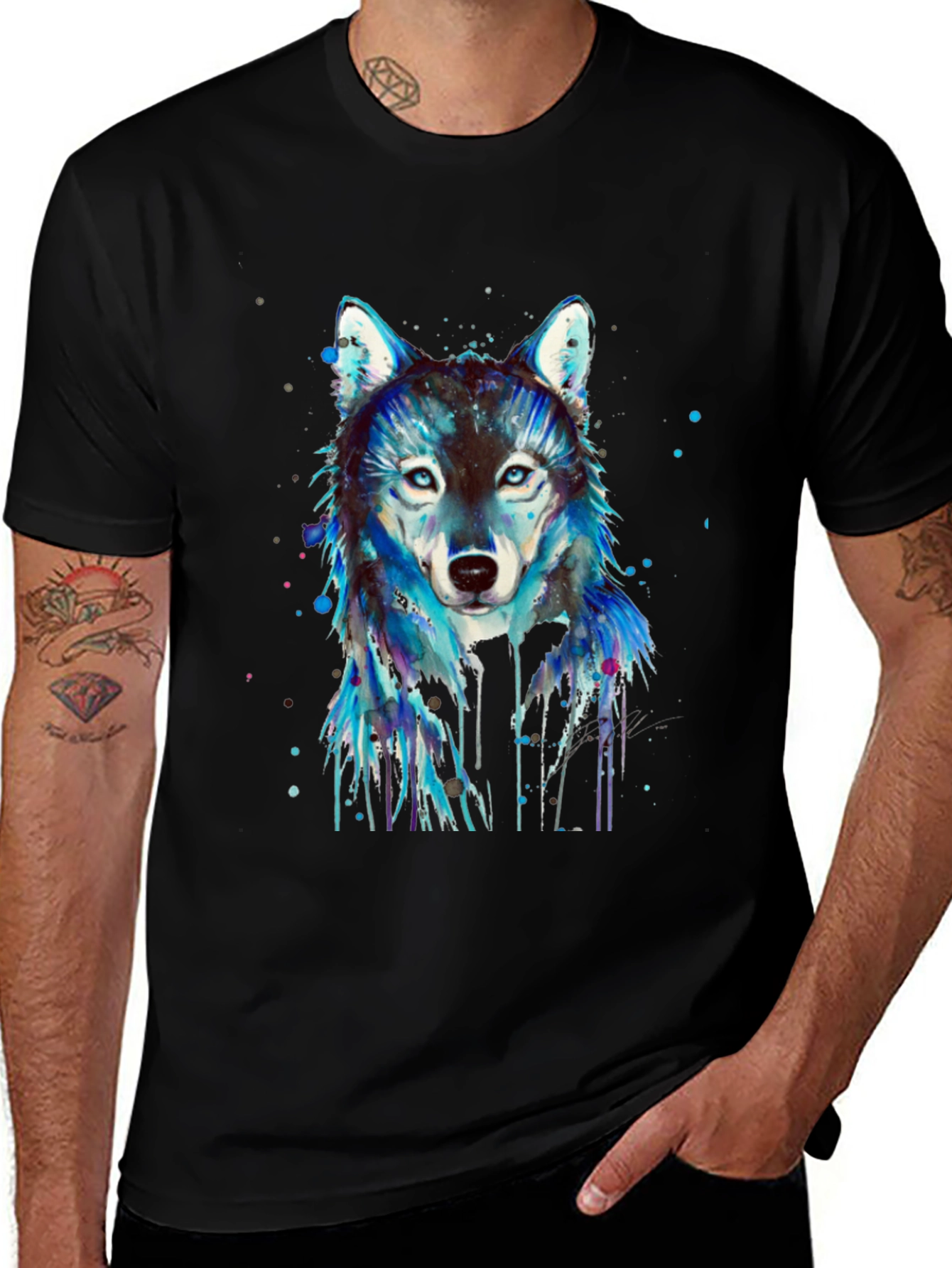Variant 28 of Wolf Graphic Print Men's Black T-Shirt