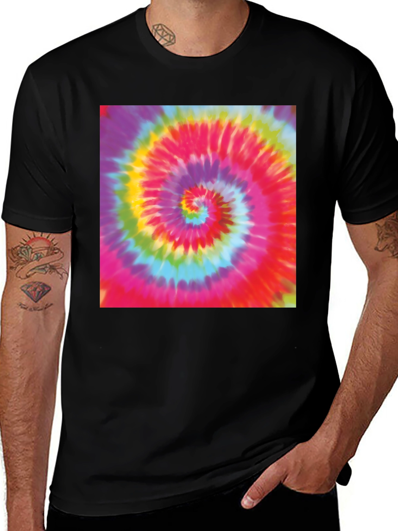 Variant 14 of Tie-Dye Swirl Graphic Tee - Black Cotton Blend T-Shirt