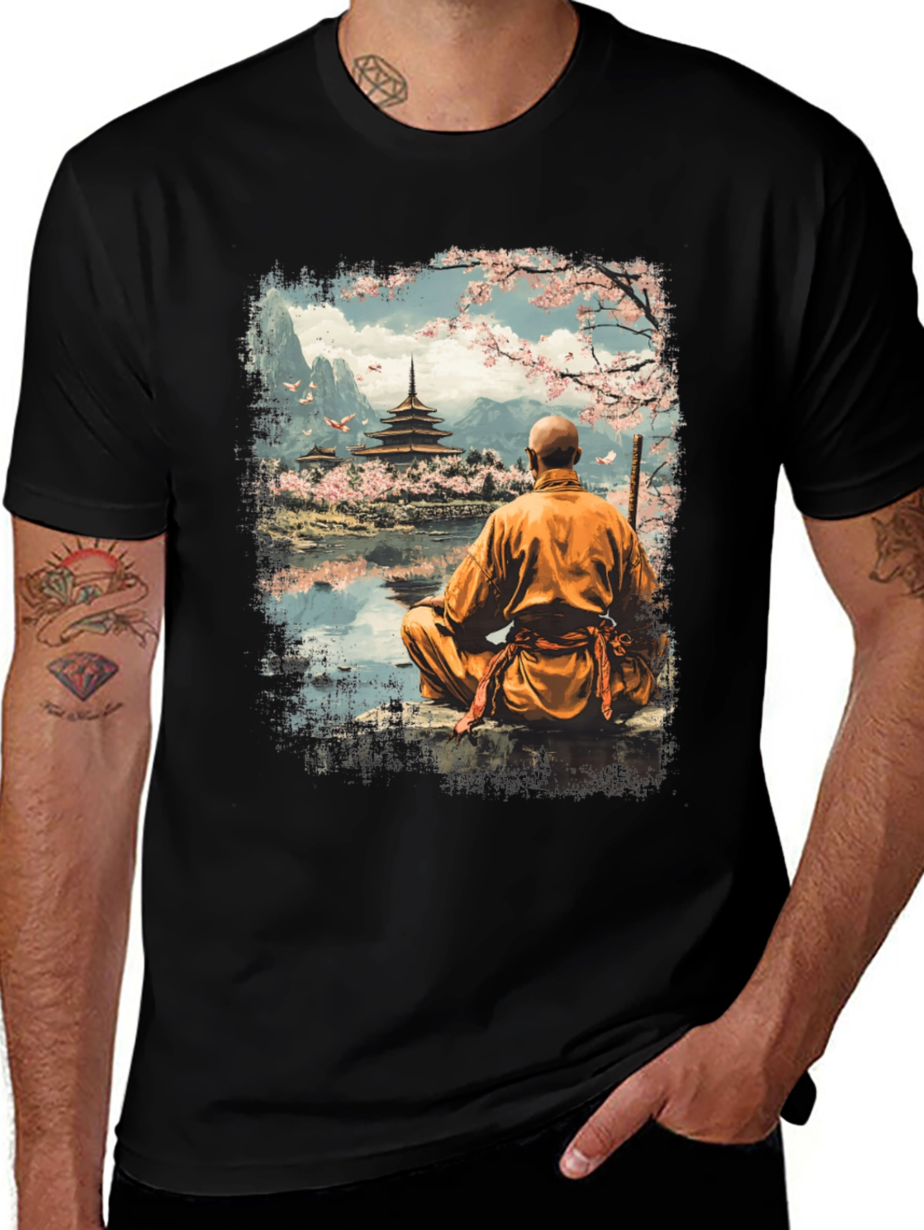 Zen Monk T-Shirt - Japanese Temple Design