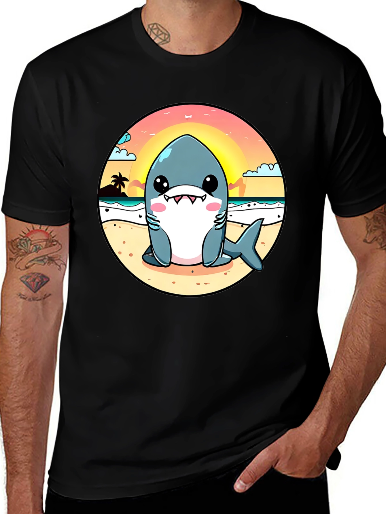 Variant 8 of Cute Cartoon Shark on Beach T-Shirt