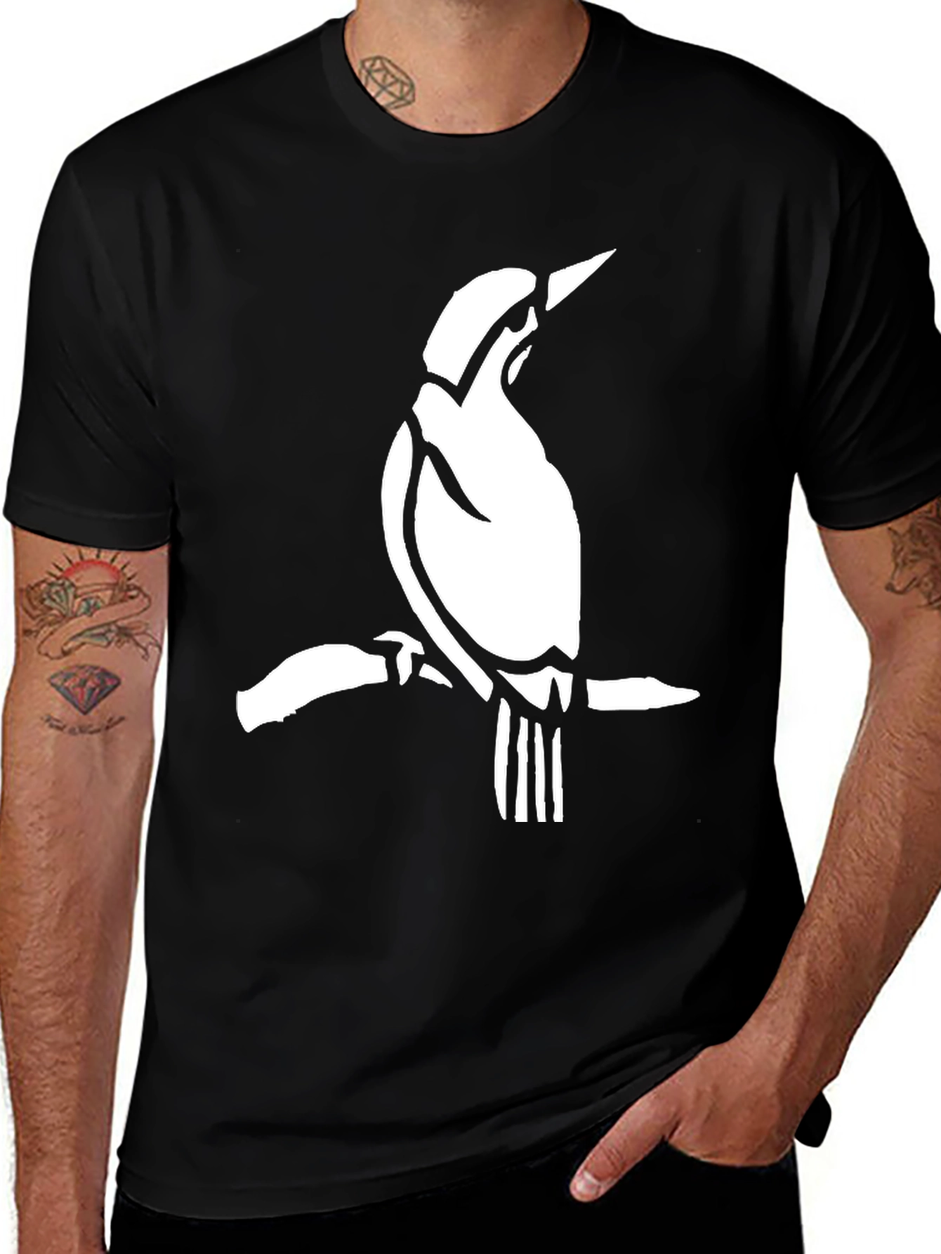 Variant 30 of Bird on Branch Graphic Tee - Black Casual T-Shirt