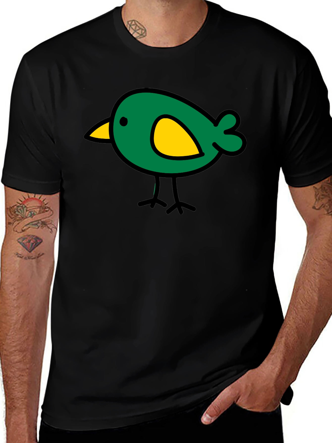 Variant 18 of Cute Bird Graphic Tee - Black Cotton Casual T-Shirt