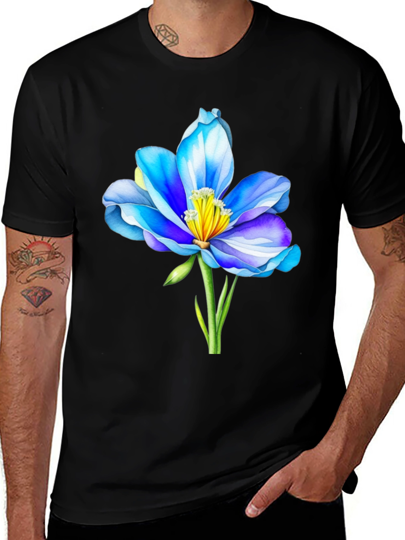 Variant 29 of Blue Flower Graphic Tee - Artistic Design