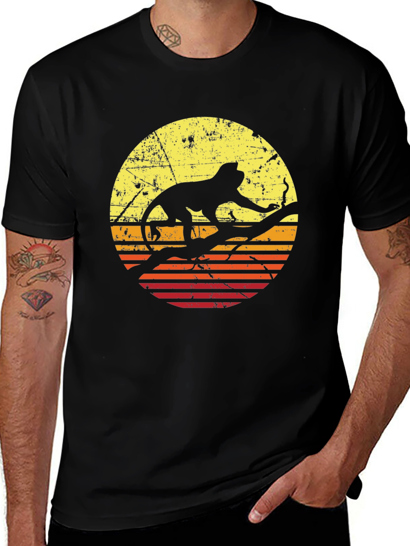 Variant 5 of Retro Monkey Silhouette T-Shirt - Vintage Sunset Tee