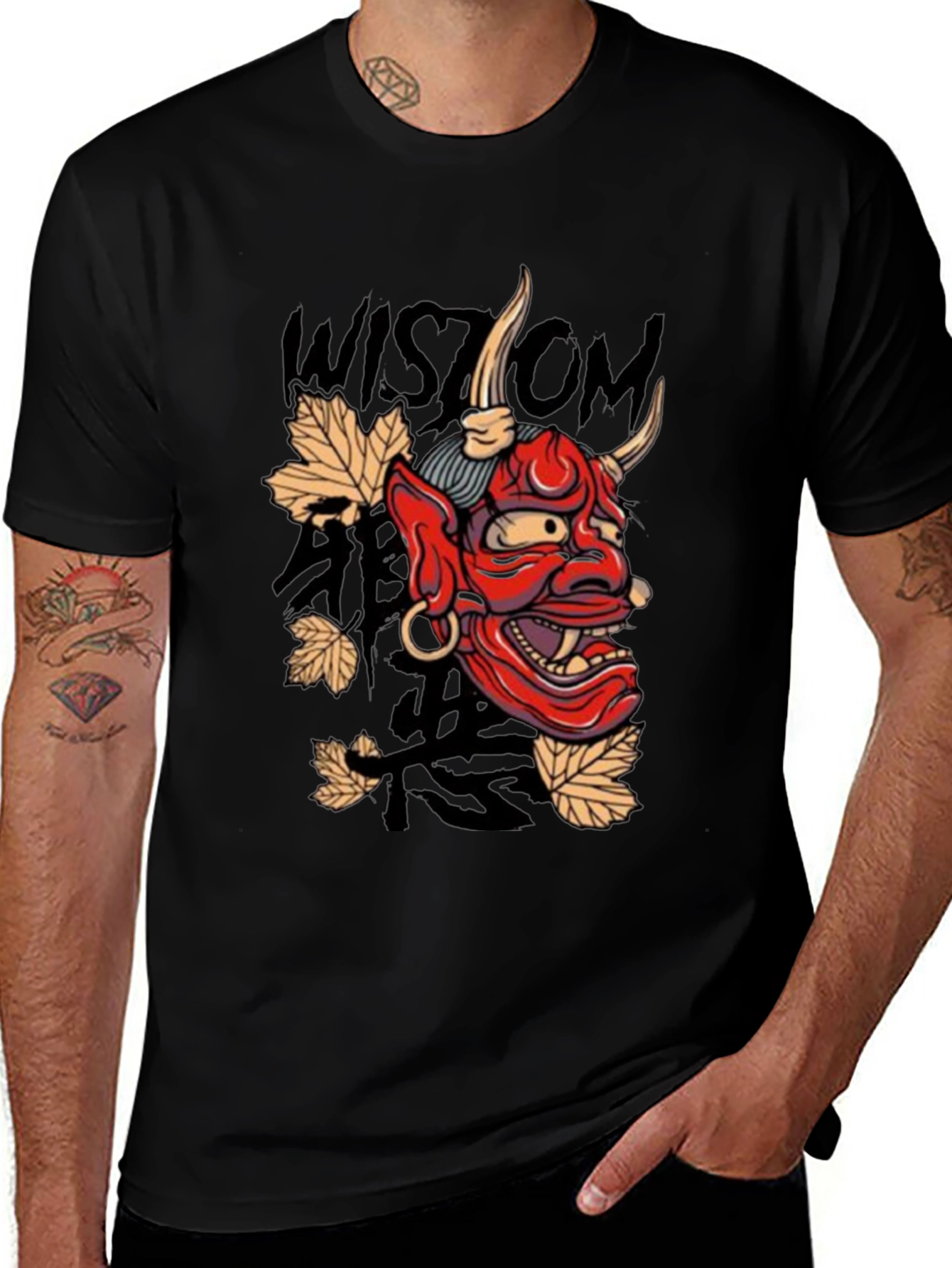 Red Oni Mask Graphic Tee - Black