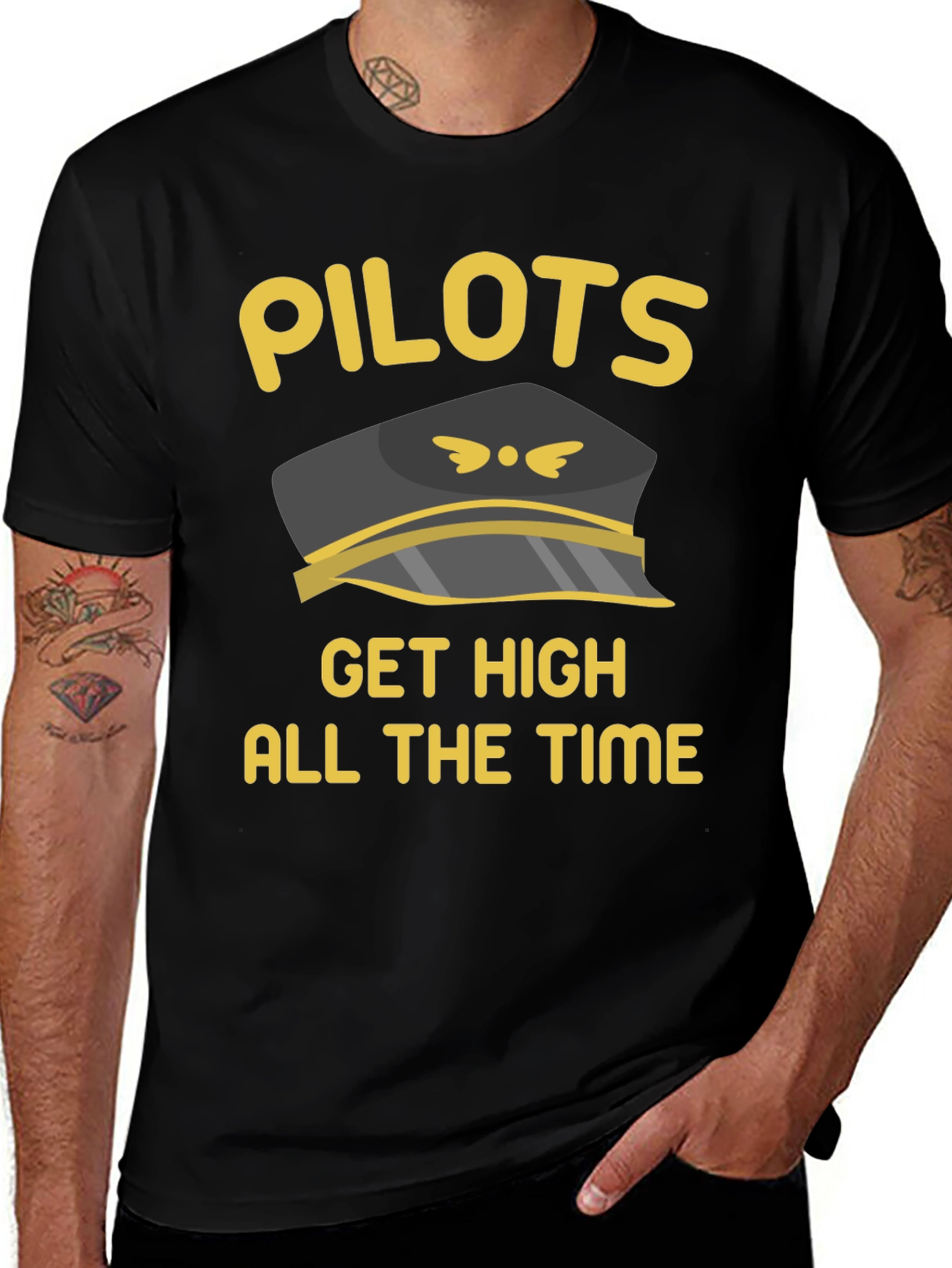 Variant 23 of Pilots Get High T-Shirt Black Crew Neck Novelty Graphic Tee