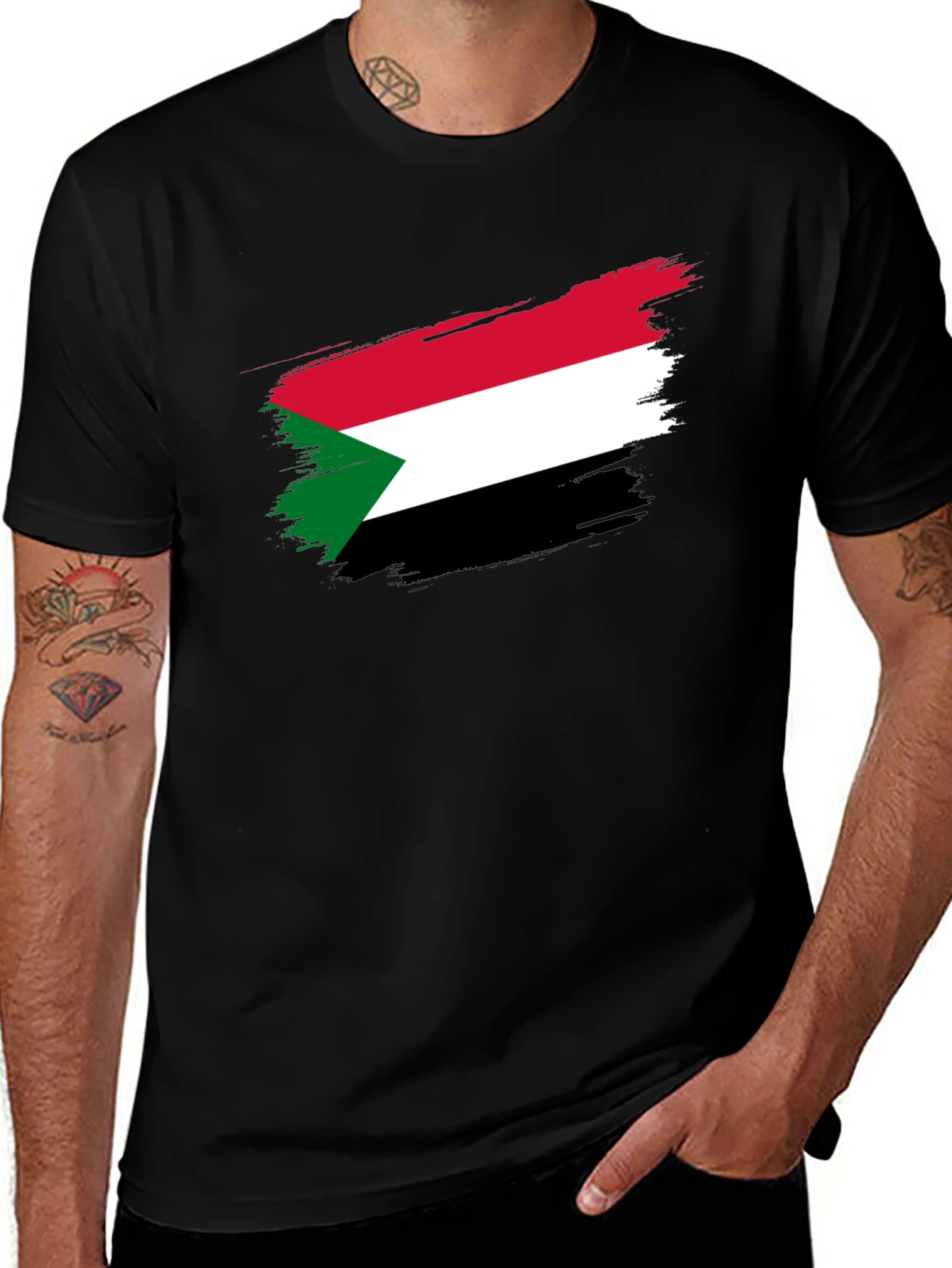 Sudan Flag Brush Stroke T-Shirt - Black