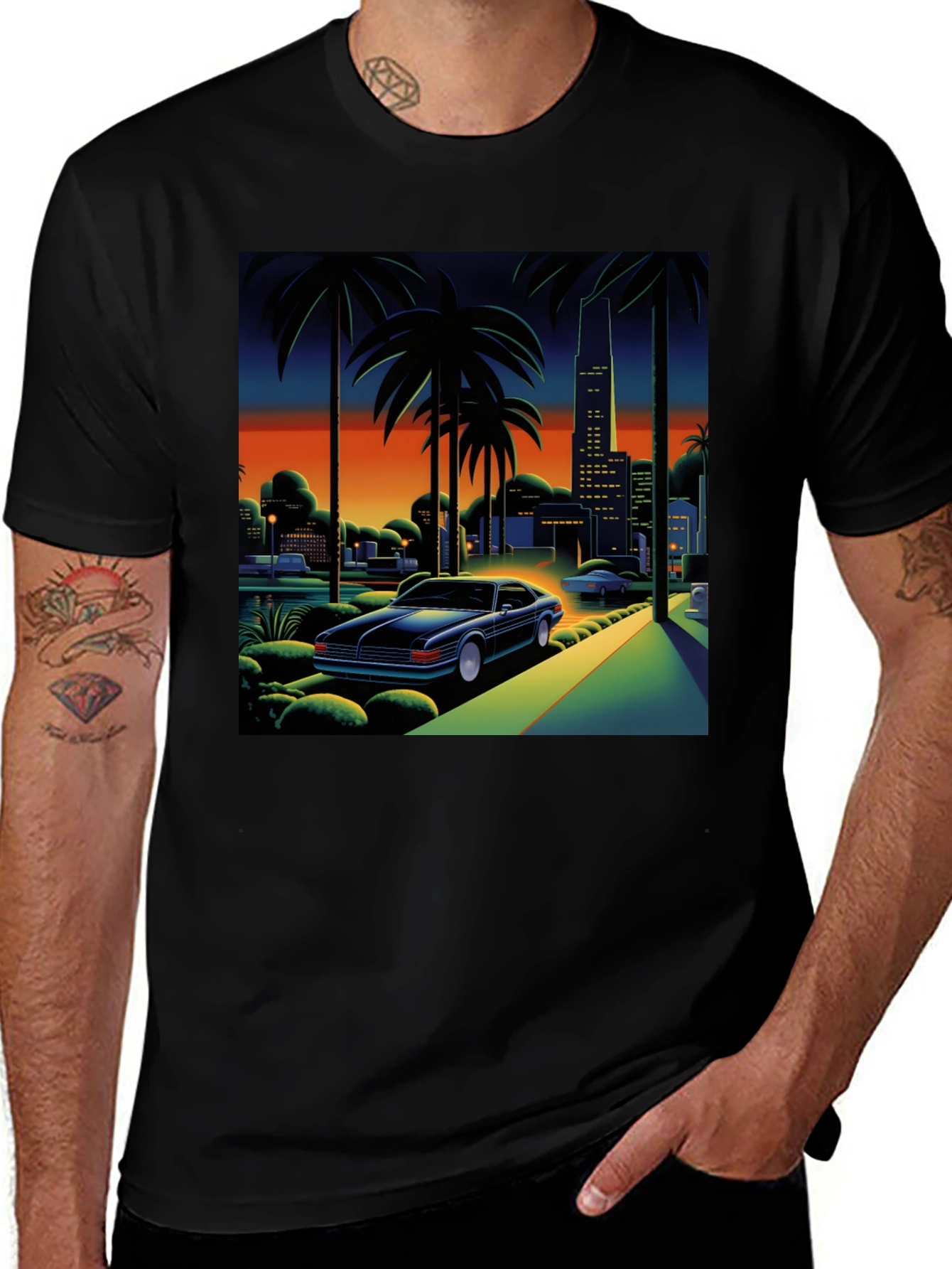 Variant 18 of Miami Vice Style Graphic Tee - Black T-Shirt