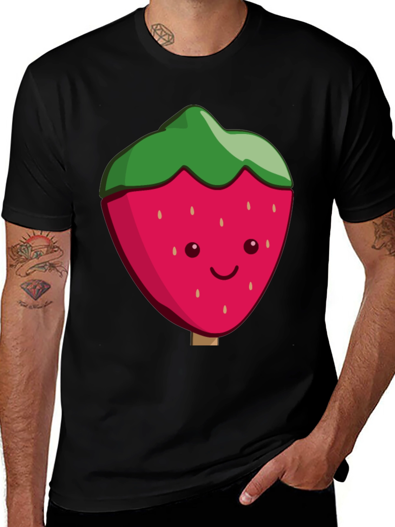 Variant 29 of Cute Strawberry Graphic Black T-Shirt