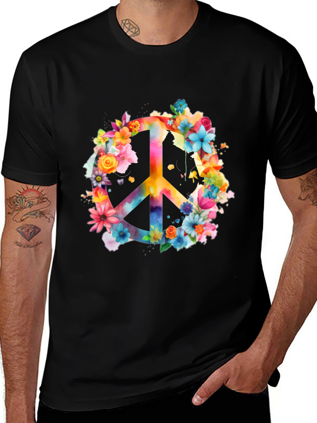Variant 17 of Floral Peace Sign T-Shirt - Black