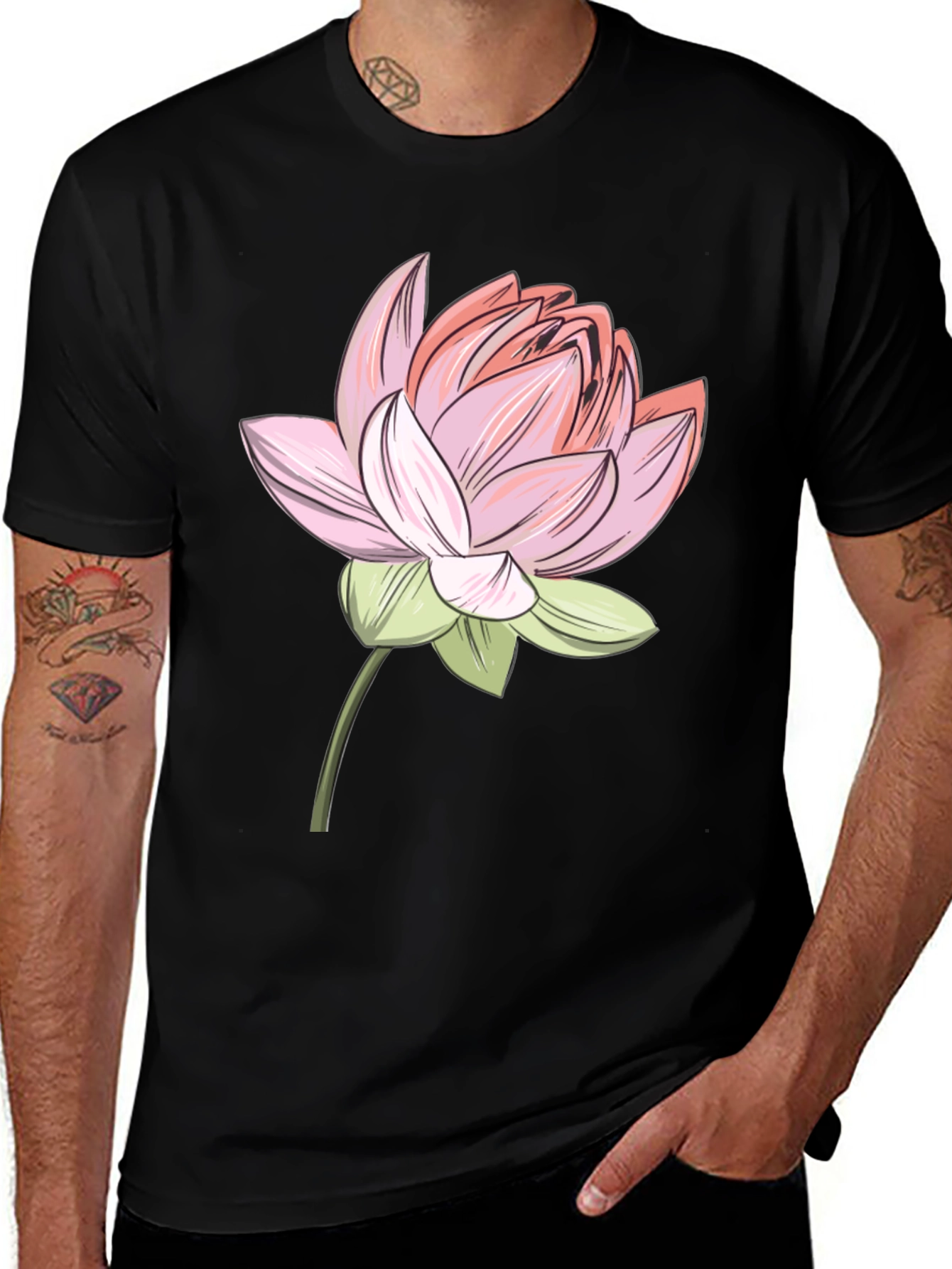 Variant 20 of Lotus Flower Graphic Tee - Black Cotton Blend