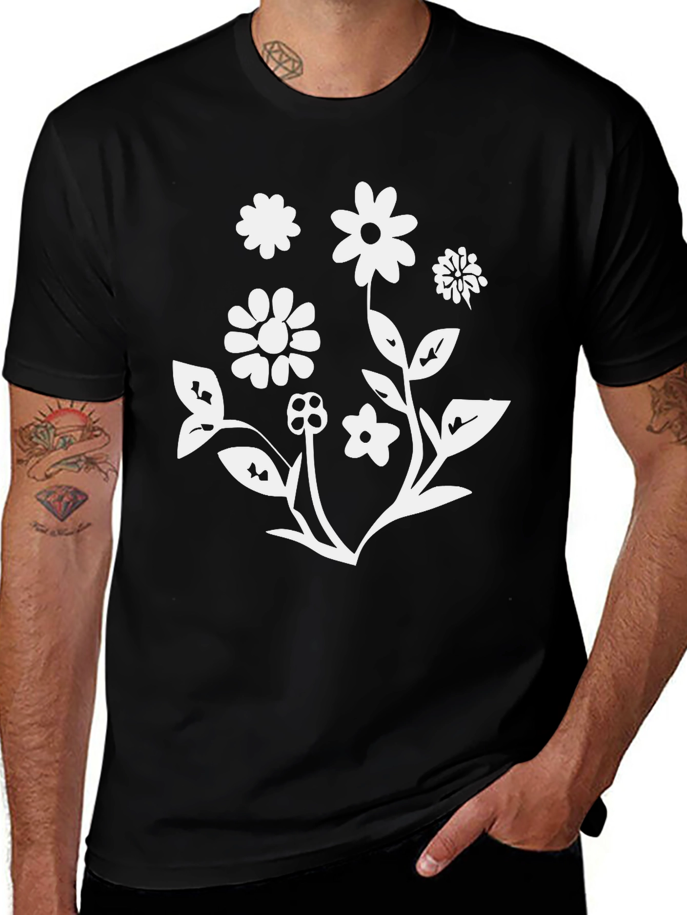 Variant 15 of Floral Graphic T-Shirt - Black Casual Tee