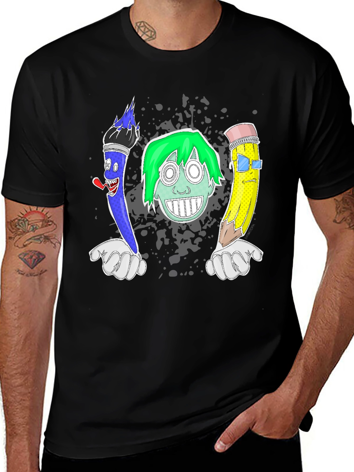 Variant 27 of Funny Cartoon Art T-Shirt - Brush, Face, Pencil Design