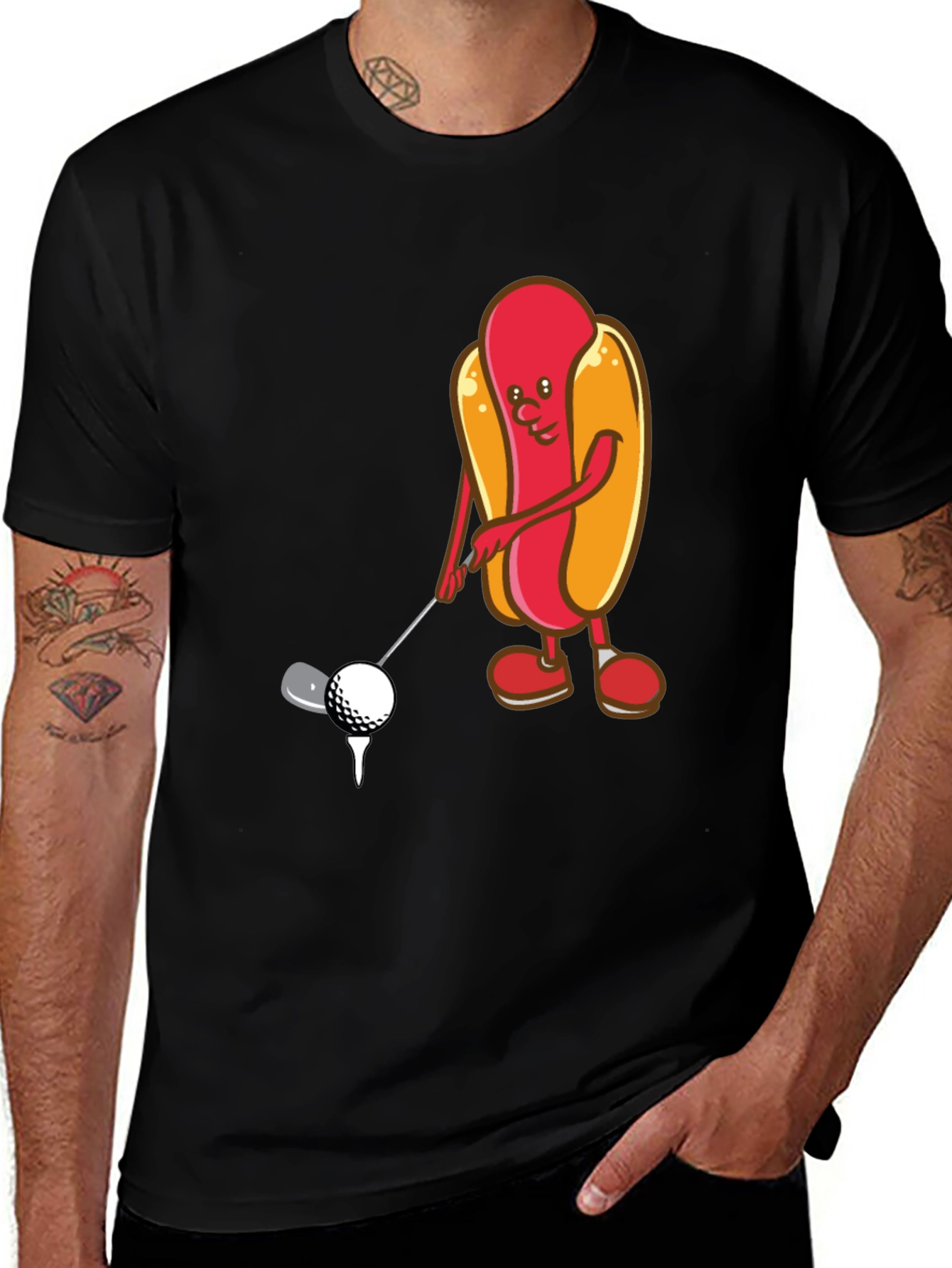 Variant 23 of Golfing Hotdog Cartoon Graphic Tee