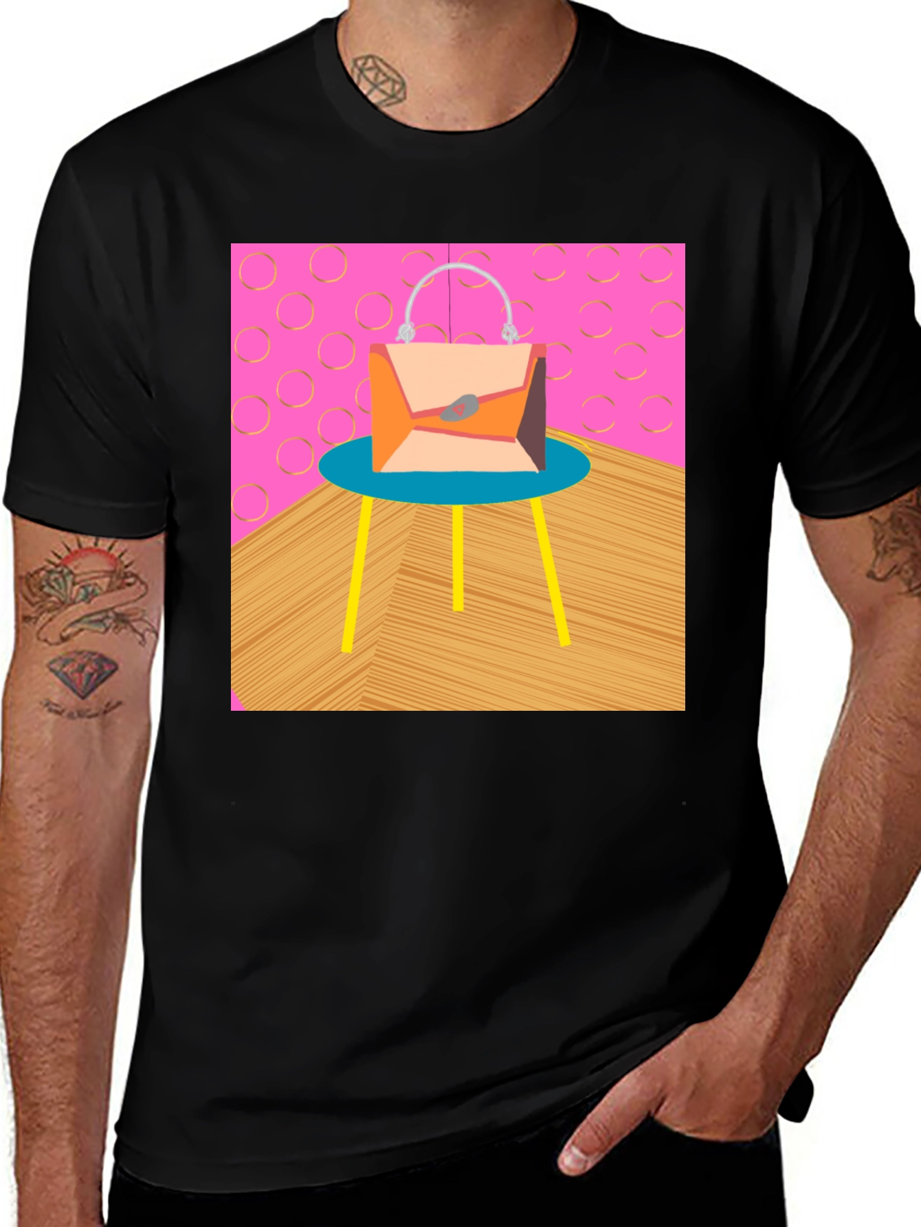 Variant 10 of Trendy Graphic Tee with Abstract Handbag Design