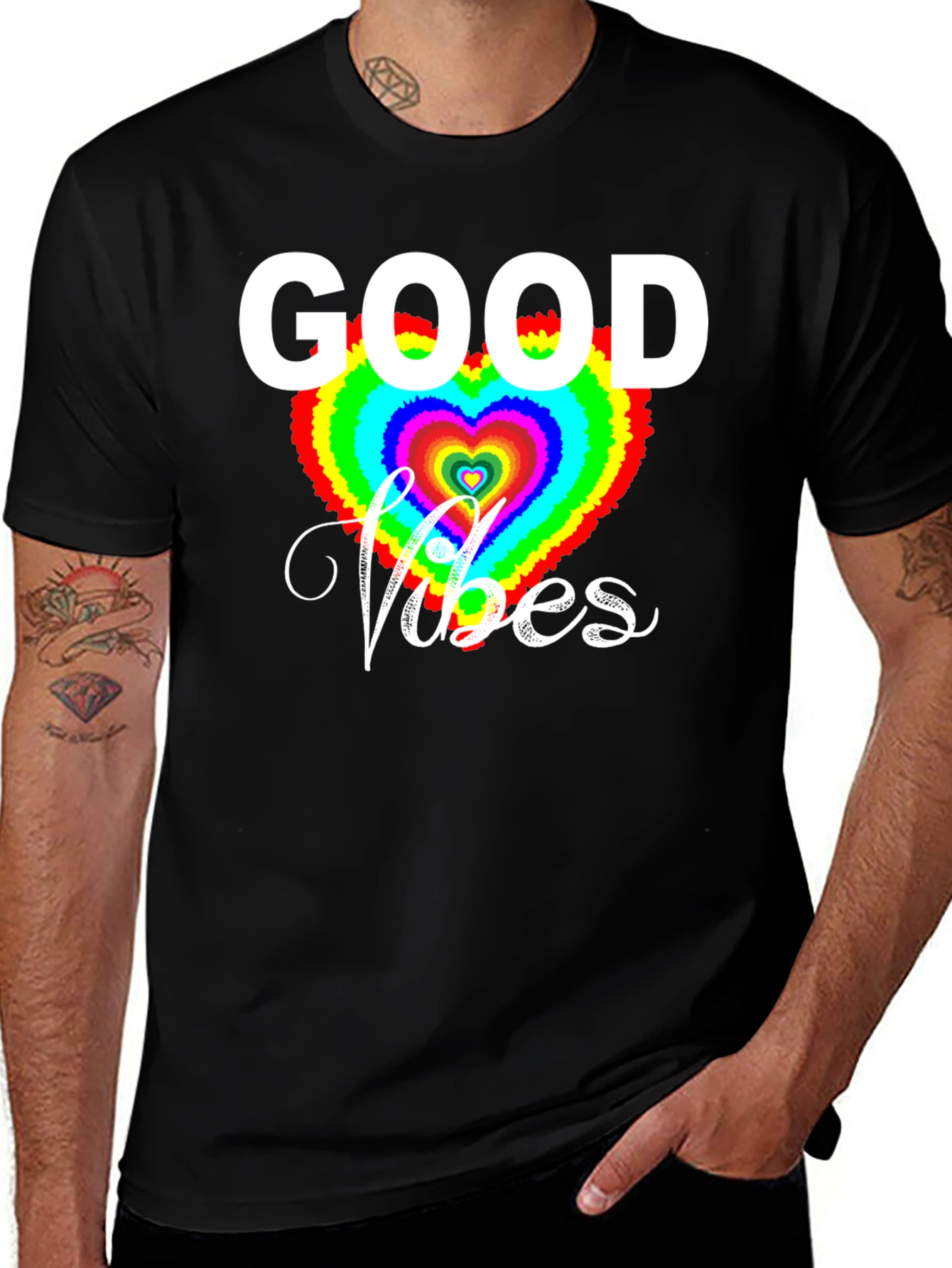 Variant 15 of Good Vibes T-Shirt - Rainbow Heart Graphic
