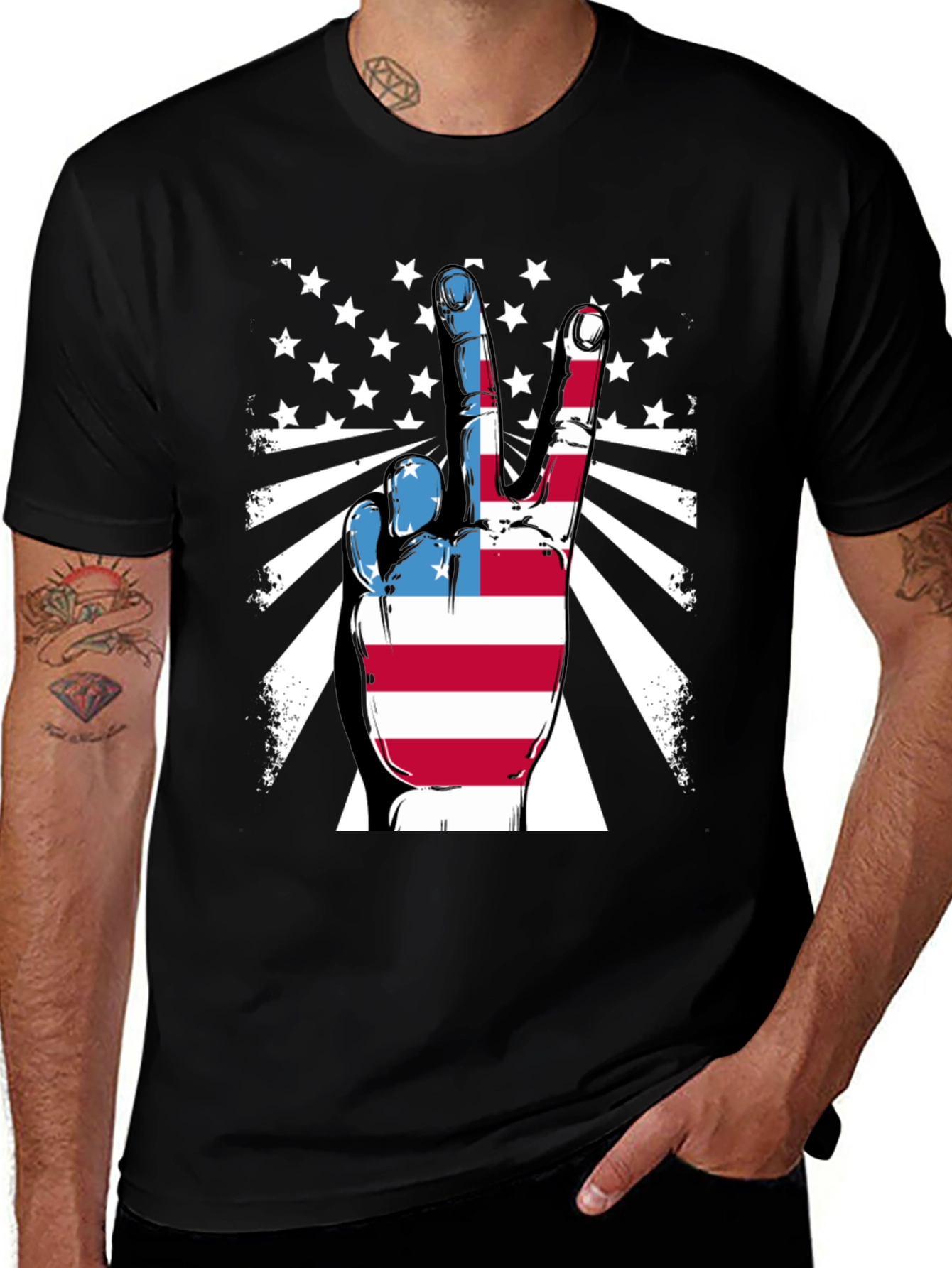 Variant 23 of Patriotic Peace Sign T-Shirt - American Flag Hand
