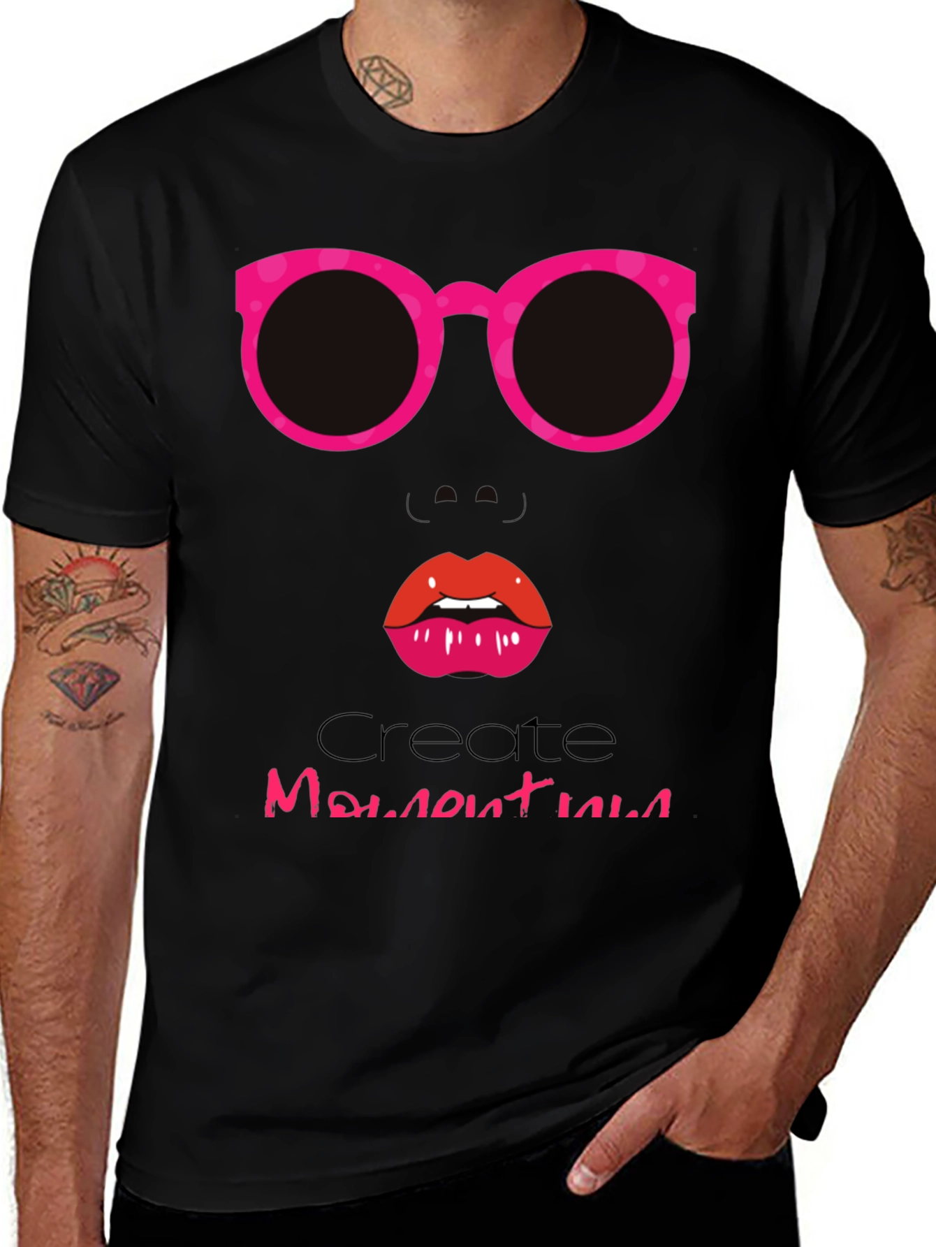 Variant 4 of Funky Face Tee - Pink Glasses & Lips Graphic T-Shirt