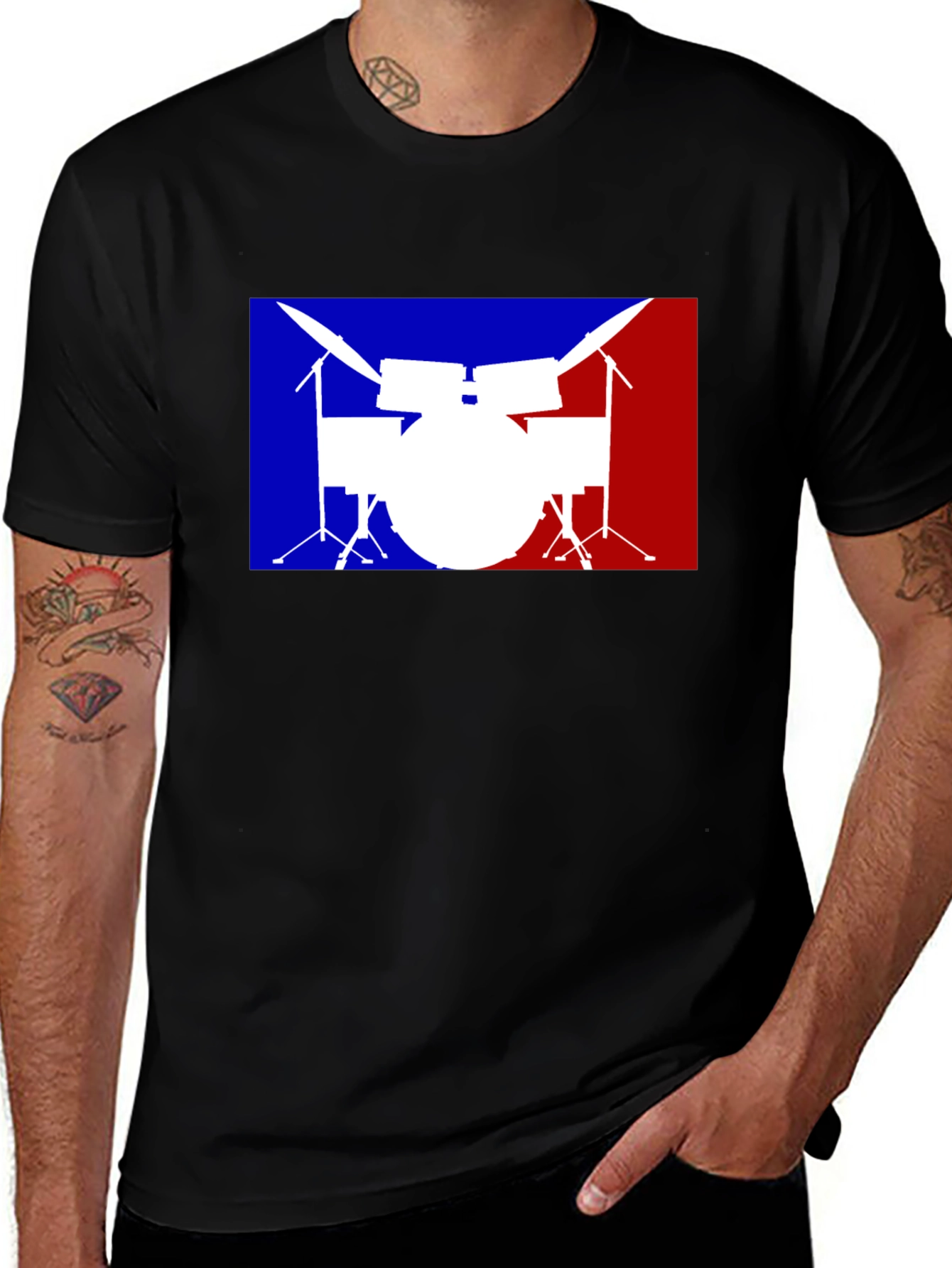 Variant 19 of Drum Set Graphic T-Shirt: Blue and Red
