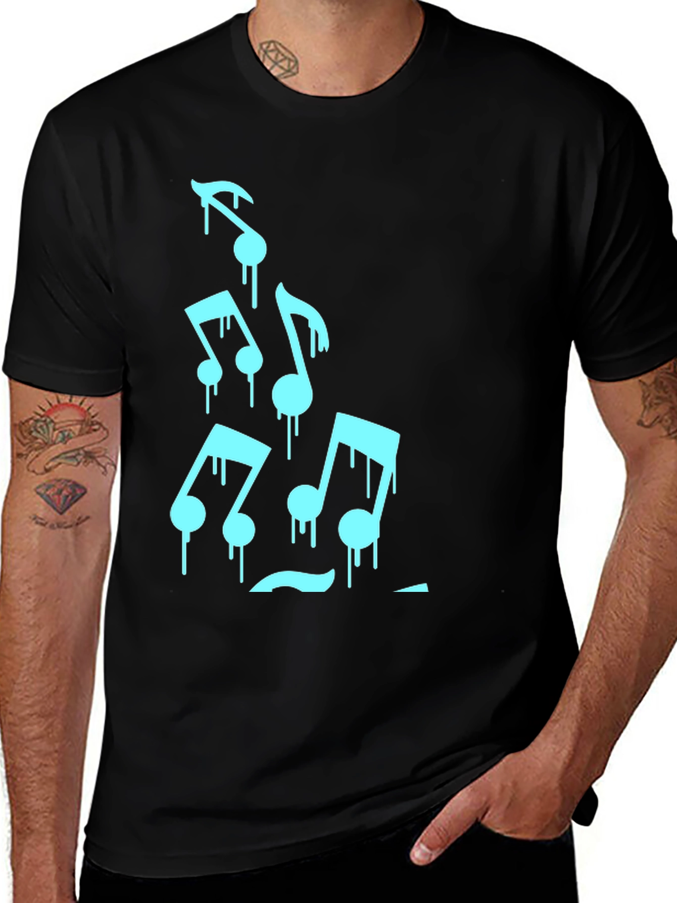 Variant 5 of Musical Notes Drip Graphic Tee - Men's Black T-Shirt